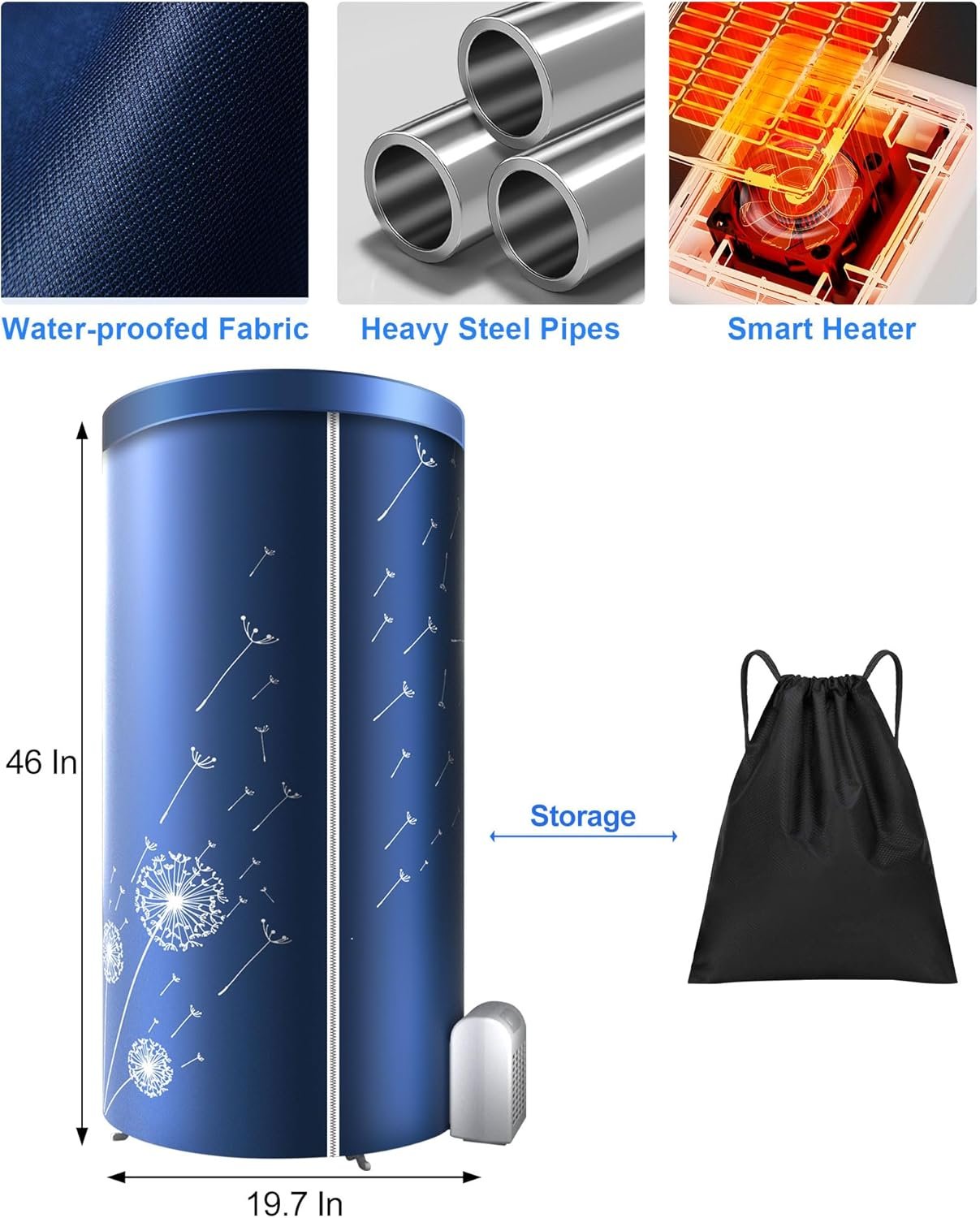 Portable Dryer, 46Inch -1000W Portable Clothes Dryer, Travel Portable Dryer Machine for Clothes with Timer, Mini Dryer for Apartment, Home, RVs - Image 4