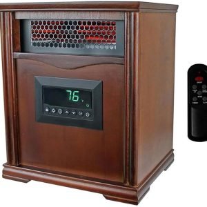LifeSmart LifePro 1500W Portable Electric Infrared Quartz Space Heater for Indoor Use with 4 Heating Elements and Remote Control, Brown Oak Wood