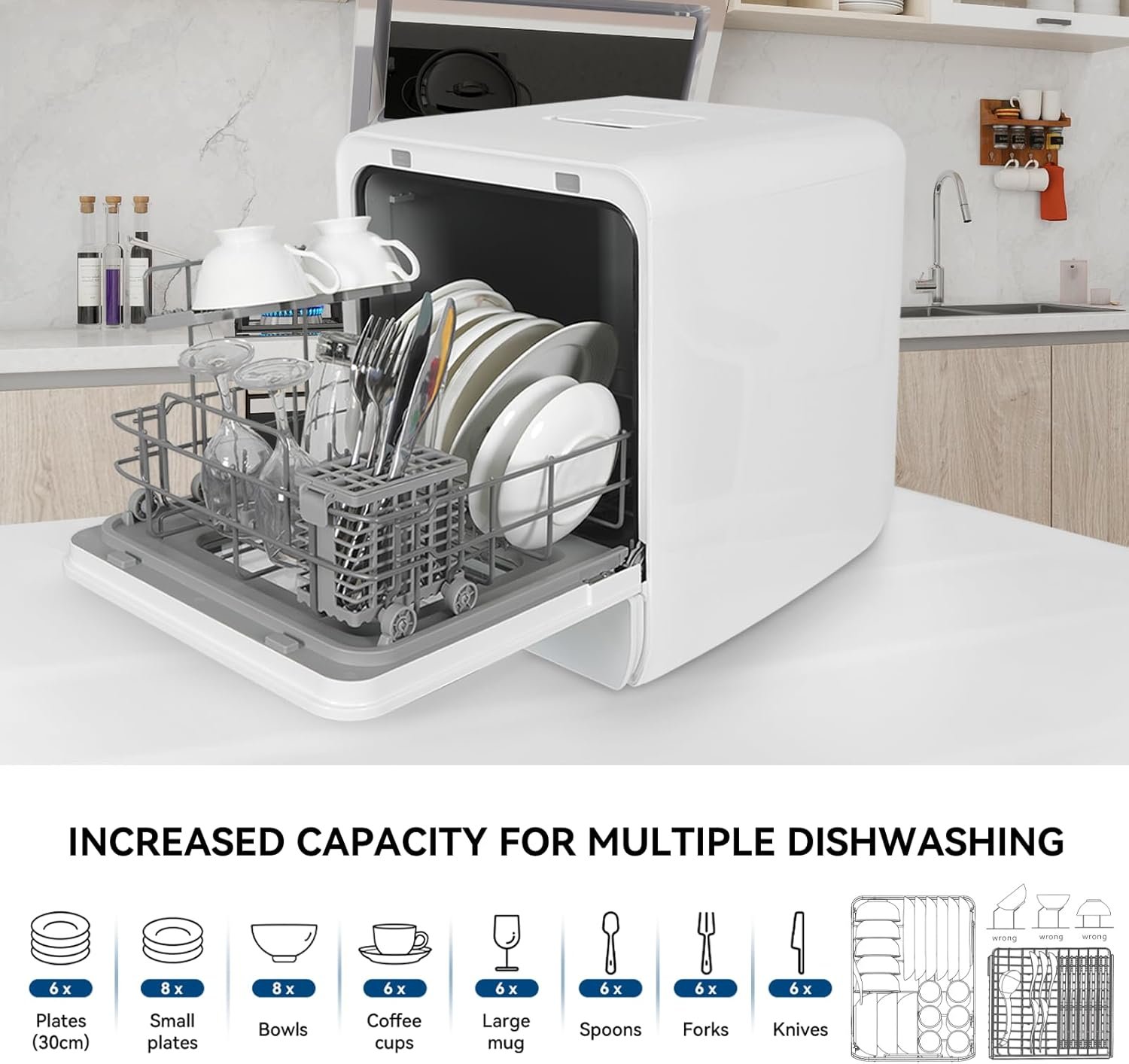 Countertop Dishwasher, Portable Dishwasher Countertop with 4.8L Built-in Water Tank & Inlet Hose, 7 Programs, Dual Water Supply Modes with LED Display and Air-Dry Function for Small Apartments - Image 7