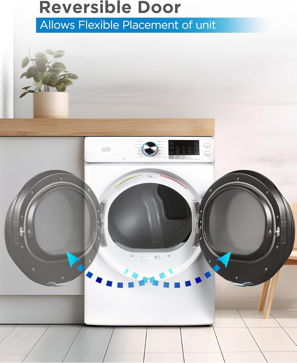 BLACK+DECKER 8.0 Cu. Ft. Electric Front Load Dryer, Clothes Dryer with LED Digital Display, 12 Cycle Selections, ENERGY STAR, 240V Dryer Machine Requires Professional Installation, BFLD80ME, White - Image 6