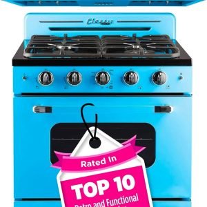 Unique Appliances UGP-30CRP-RB Classic Retro 2-Piece Freestanding Gas 3 Fan Speed-Electric Hood, Range with Convection Oven and 4 Burners, 30", Ocean Mist Turquoise