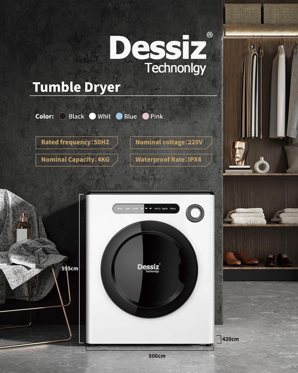 Dessiz Portable Dryers, Compact Clothes Dryer, 850W 9lbs Load Capacity, Ideal Portable Drying Machine for Tight Spaces, RVs, and Apartments - Quiet, Robust and User friendly - Image 2