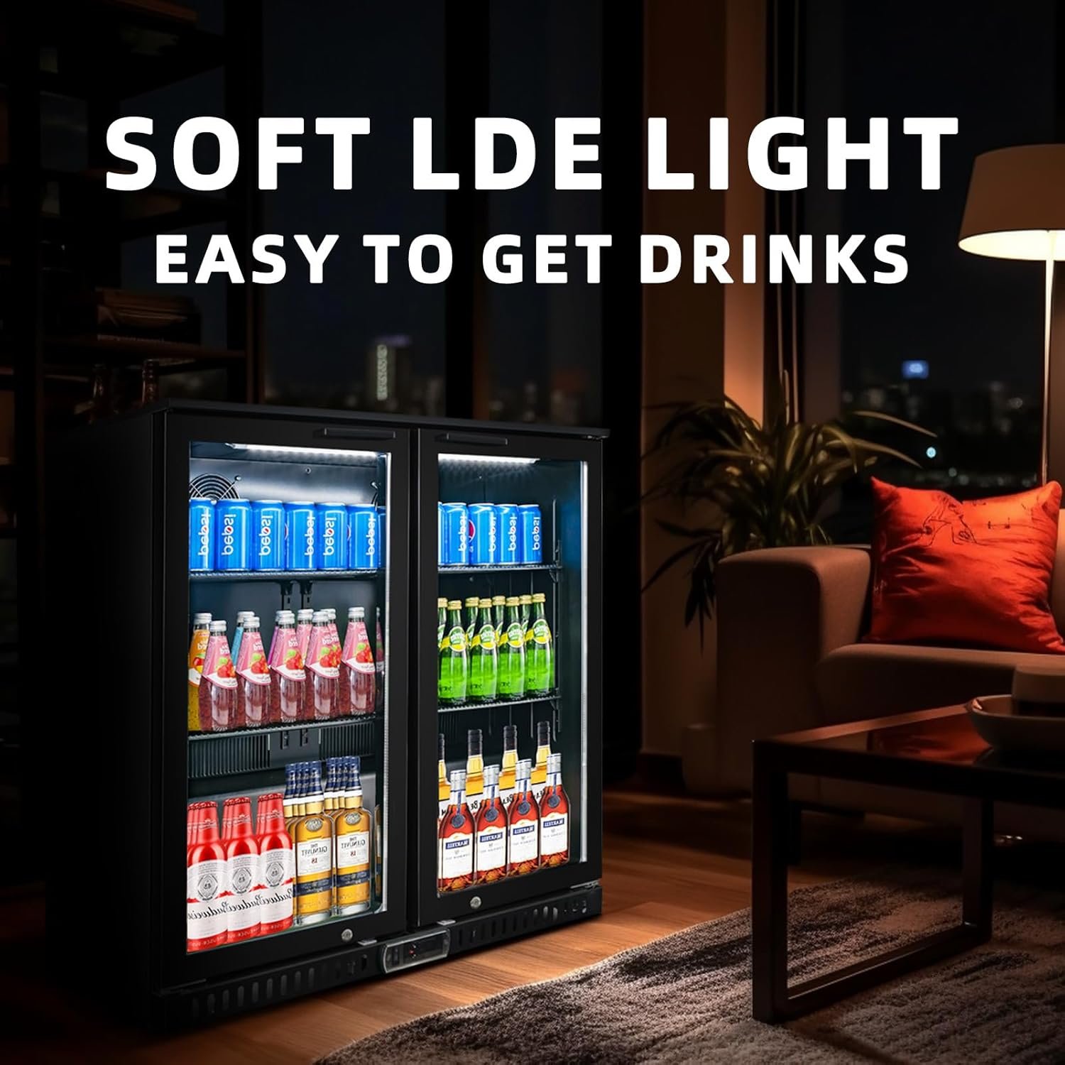 Back Bar Cooler with 2 Glass Doors, Under Counter Beverage Refrigerator, 7.4 cu.ft Mini Fridge Cooler with LED Lighting for Soda Drinks, Beer, Wine - Image 7