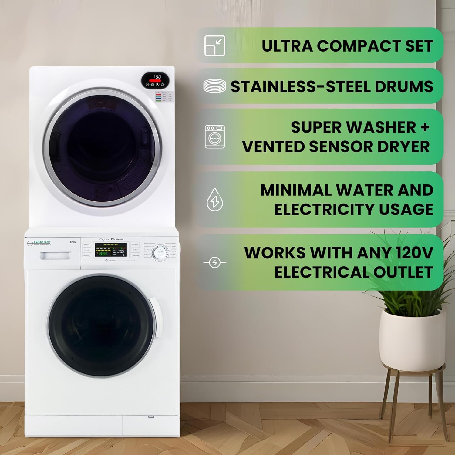 Equator 110V Digital Ultra Compact Set Washer 1.57cf+Vented Sensor Dryer 2.6cf - Image 5