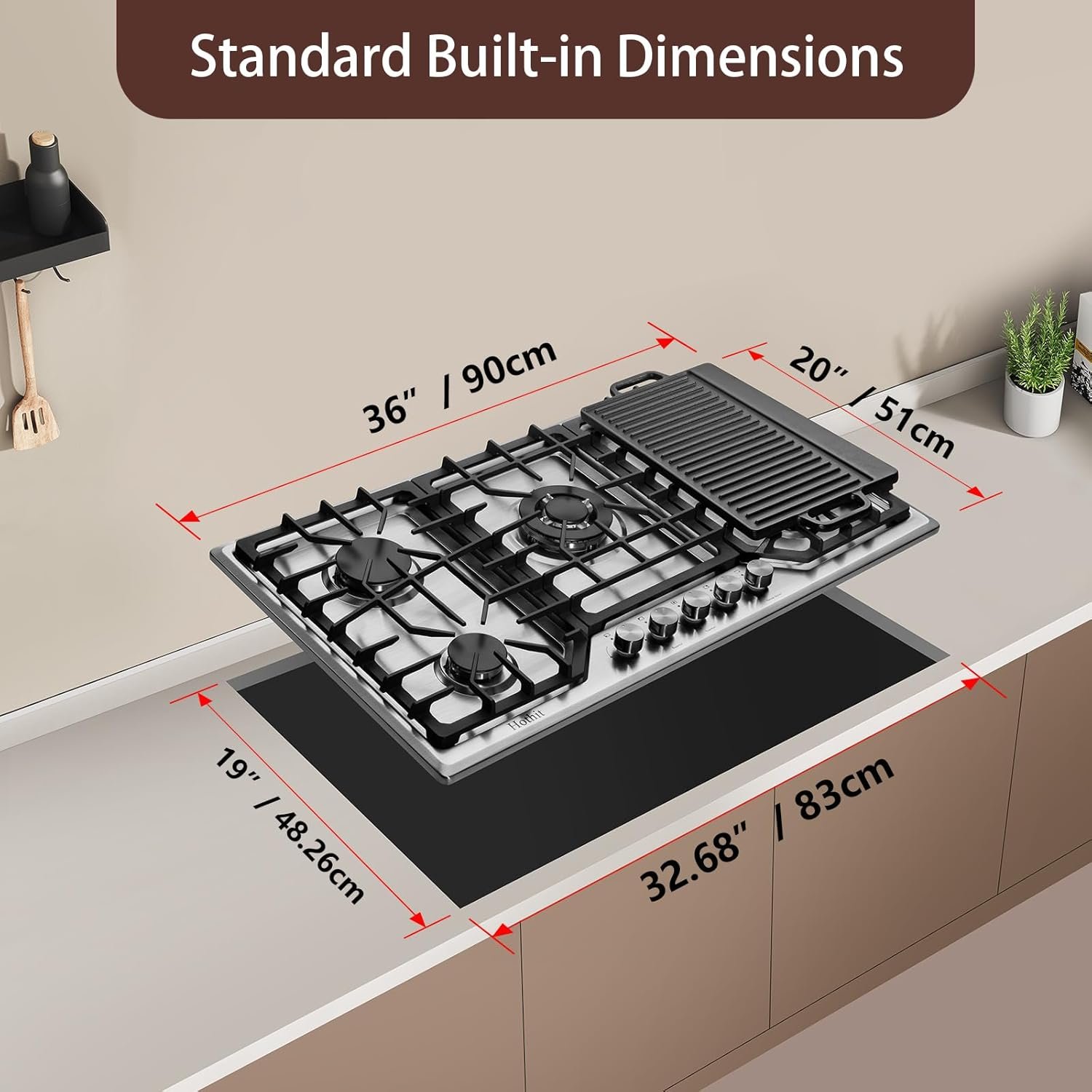 5 Burners 36 inch Gas Cooktop, Stainless Steel Gas Range Top, Gas Cooker Stove Propane Gas/Natural Gas Convertible AHT36IN10S-SDKP - Image 4