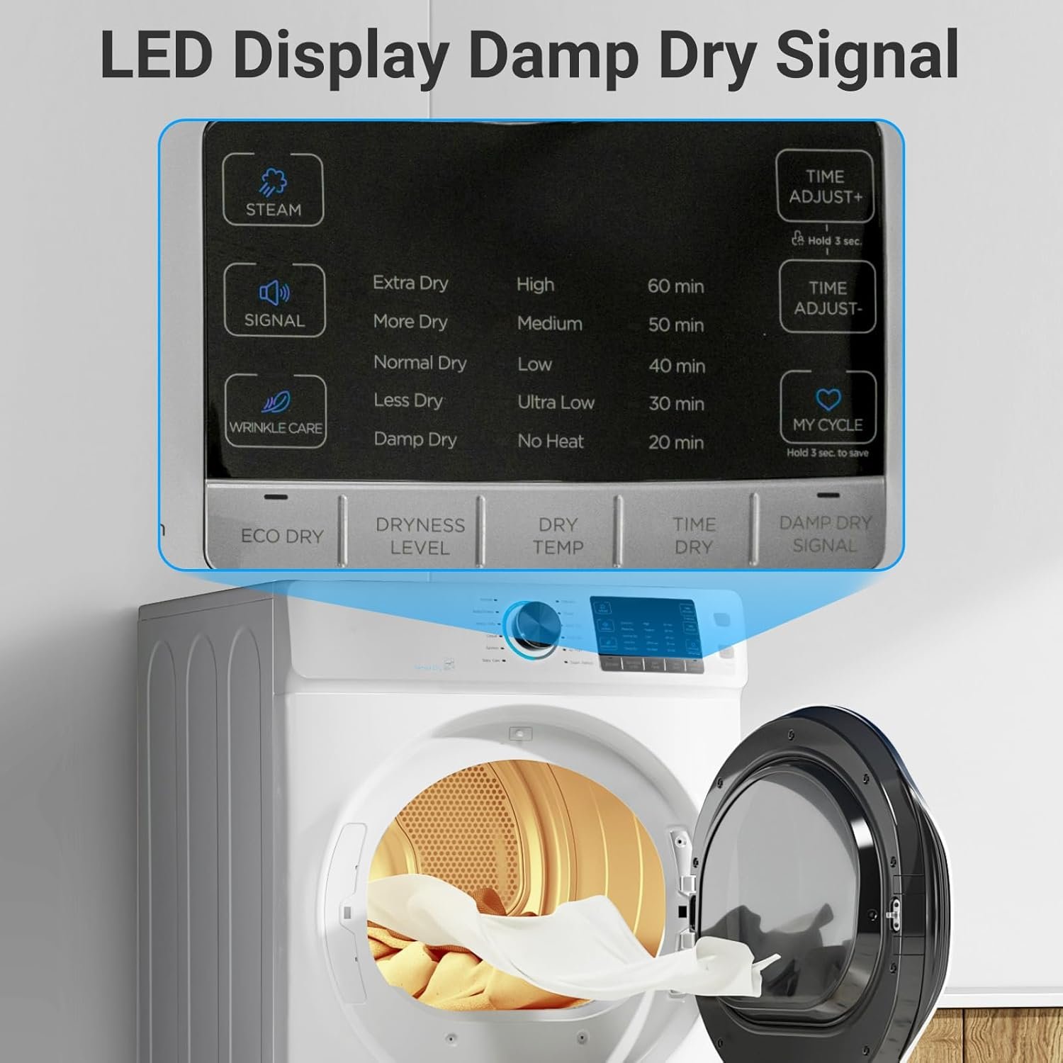 8 Cu.Ft. Electric Clothes Dryer, 27'' Vented Front Load Electric Dryer Machine, Full Size Stackable Dryer, Steam Function & Wrinkle Care, Sensor Dry, 120V, for Home, Laundry, RV, White - Image 7