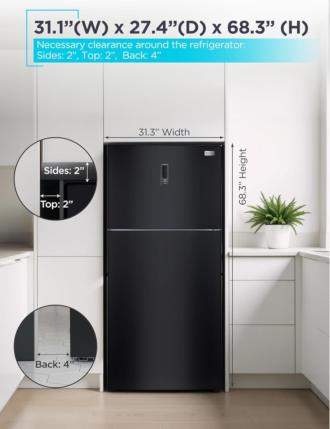 BLACK+DECKER 16.4 Cu. Ft. Top Mount Refrigerator with Freezer, 2 Door Refrigerator with Top Freezer and Separate Temperature Controls, Auto Defrost, Full Size Kitchen Refrigerator, BR1640KB, Black - Image 7