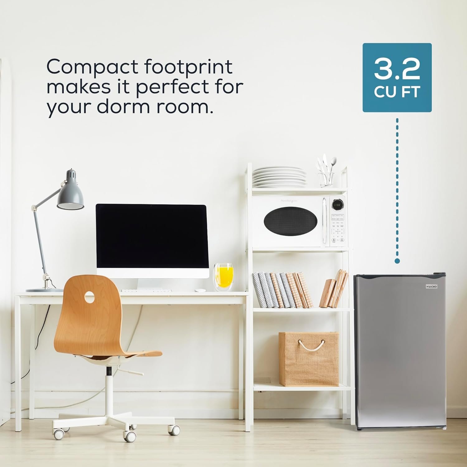 Igloo 3.2 Cu.Ft. Single Door Compact Refrigerator with Freezer - Slide Out Glass Shelf, Perfect for Homes, Offices, Dorms - Platinum - Image 4