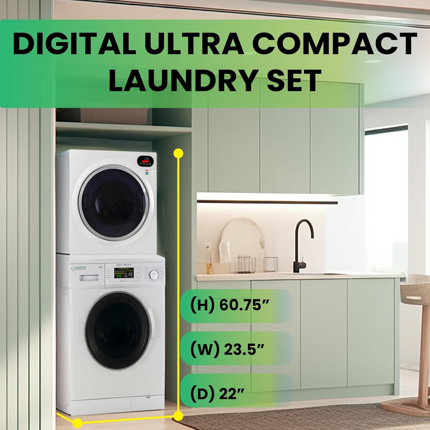 Equator 110V Digital Ultra Compact Set Washer 1.57cf+Vented Sensor Dryer 2.6cf - Image 4