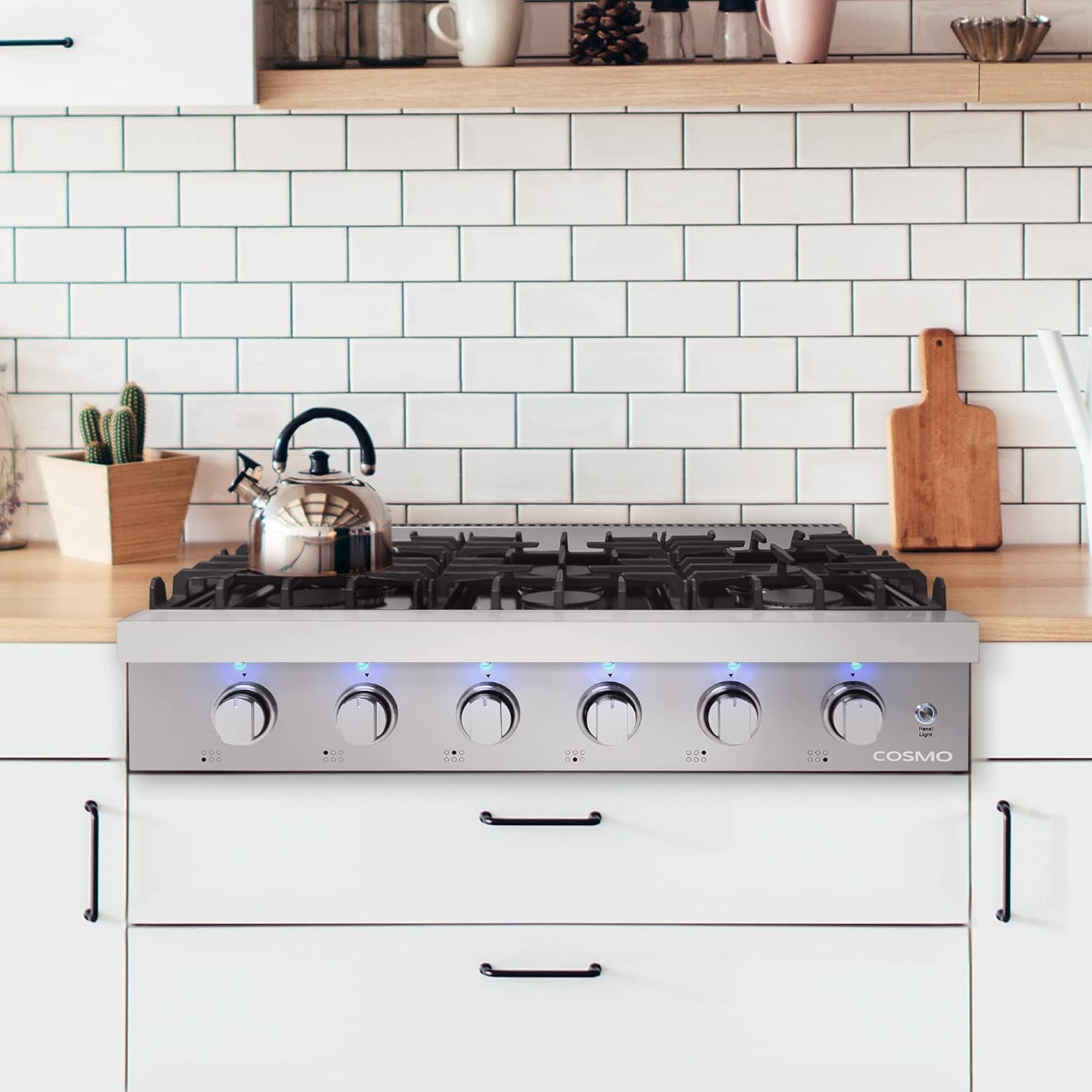 COSMO COS-GRT366 Slide-In Counter Gas-Cooktop 36 inch | 6 Italian-Made Burner Range-Top, Dual Ring Stove, Dishwasher-Safe Cast Iron Grate, Metal Front Knob Control Panel, 36 inch, Stainless Steel - Image 2