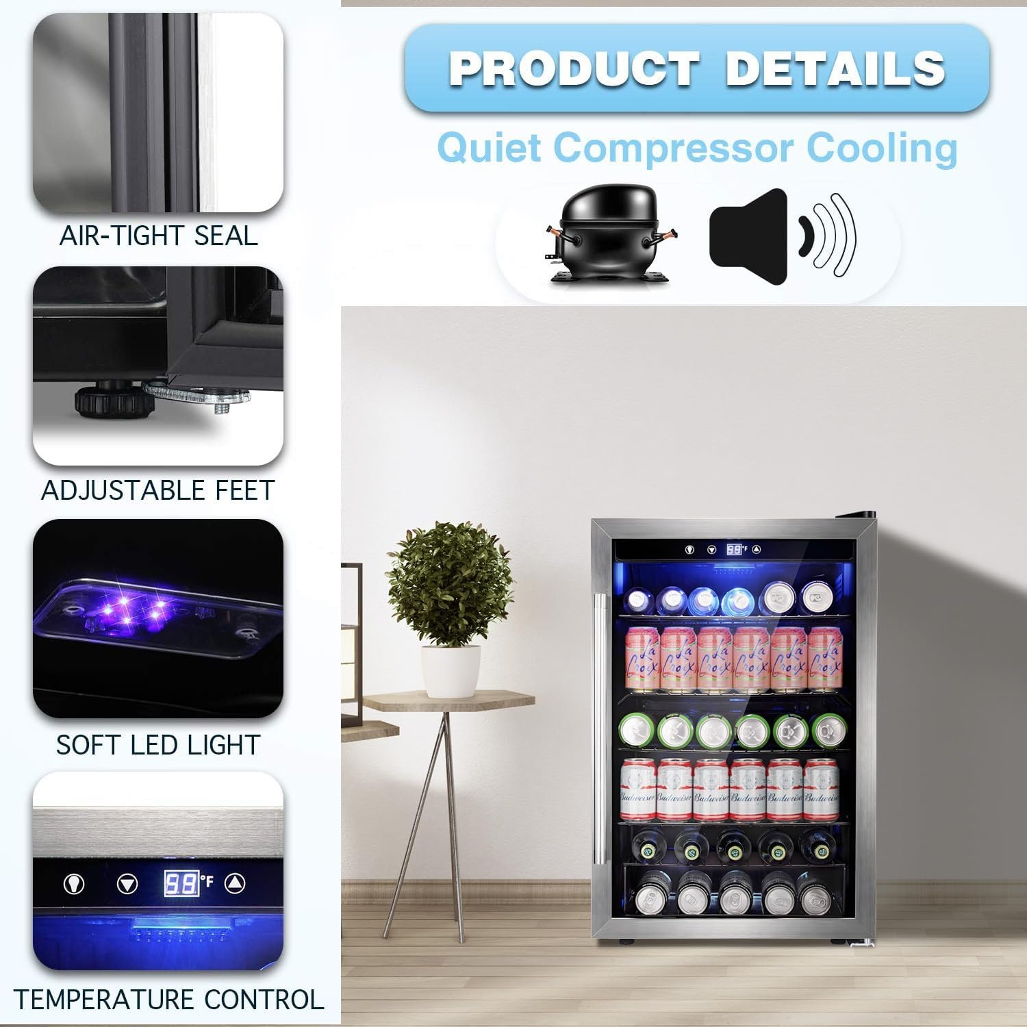 Antarctic Star Beverage 4.4Cu.Ft Refrigerator Cooler -145 Can Mini Fridge Glass Door for Soda Beer or Wine, Small Drink Dispenser, for Home Office or Bar. - Image 4