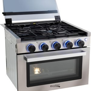 RecPro RV Stove Stainless Steel Finish | Gas Range 17" Tall | 6500 and 8000 BTU Three Burner | 7100 BTU Oven with 1.24 Cu. Ft. Capacity | Optional Range Hood