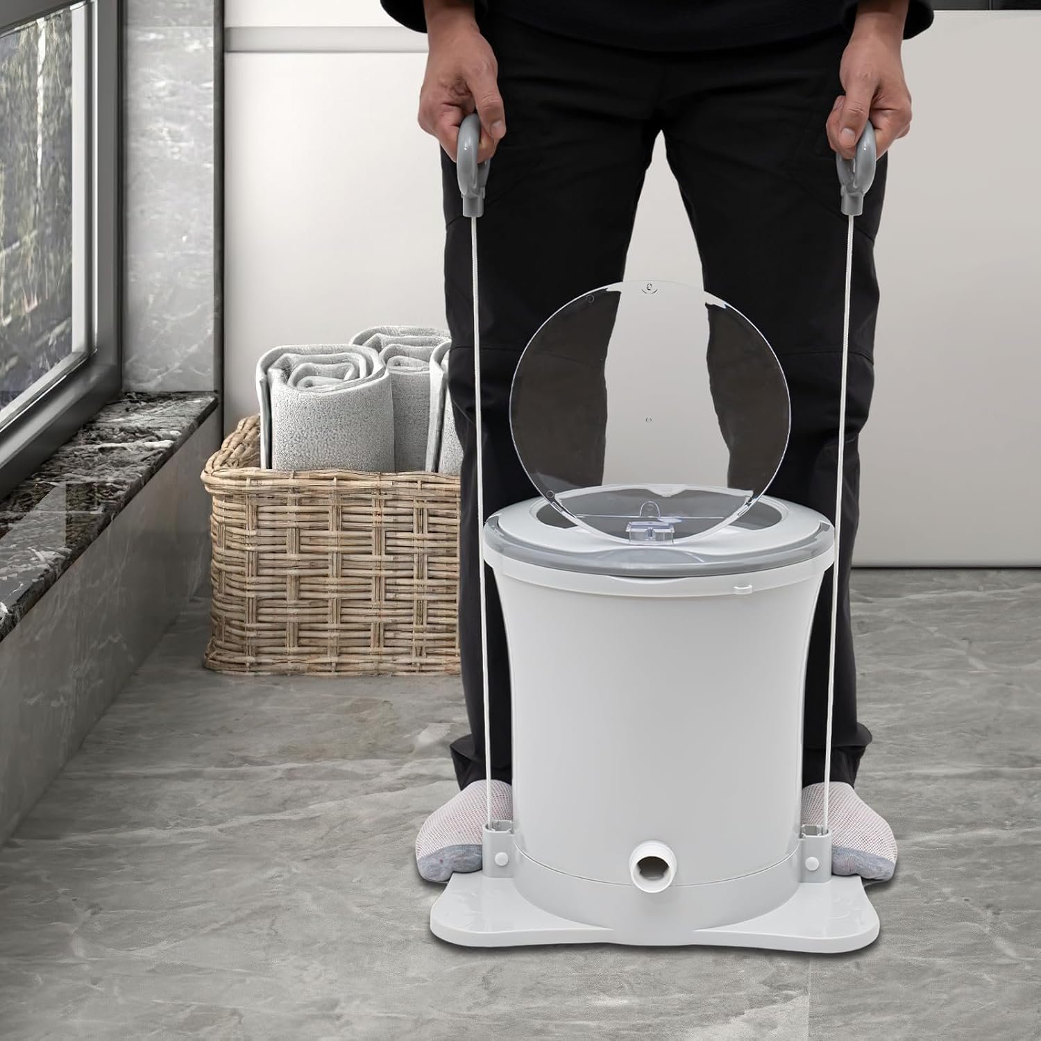 Mini Manual Dehydrator Washing Machine,Portable Foot Operated Non-Electric Dehydrator, Compact Washer Spin Dryer for Baby Clothes, Underwear or Small Items, Apartment, Dorm, Camping (White) - Image 2