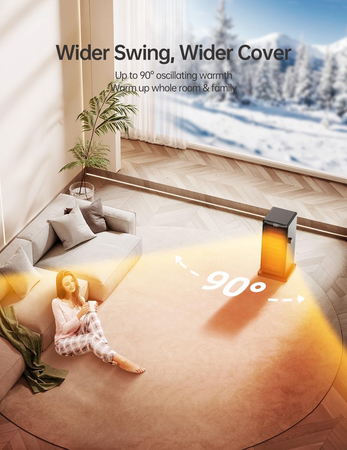Space Heater, 1500W Space Heaters for Indoor Use Electric Heater for Bedroom, ECO Thermostat 90° Oscillating 24H Timer, Fast Heating, Remote Control, Safe for Home Office Room - Image 4