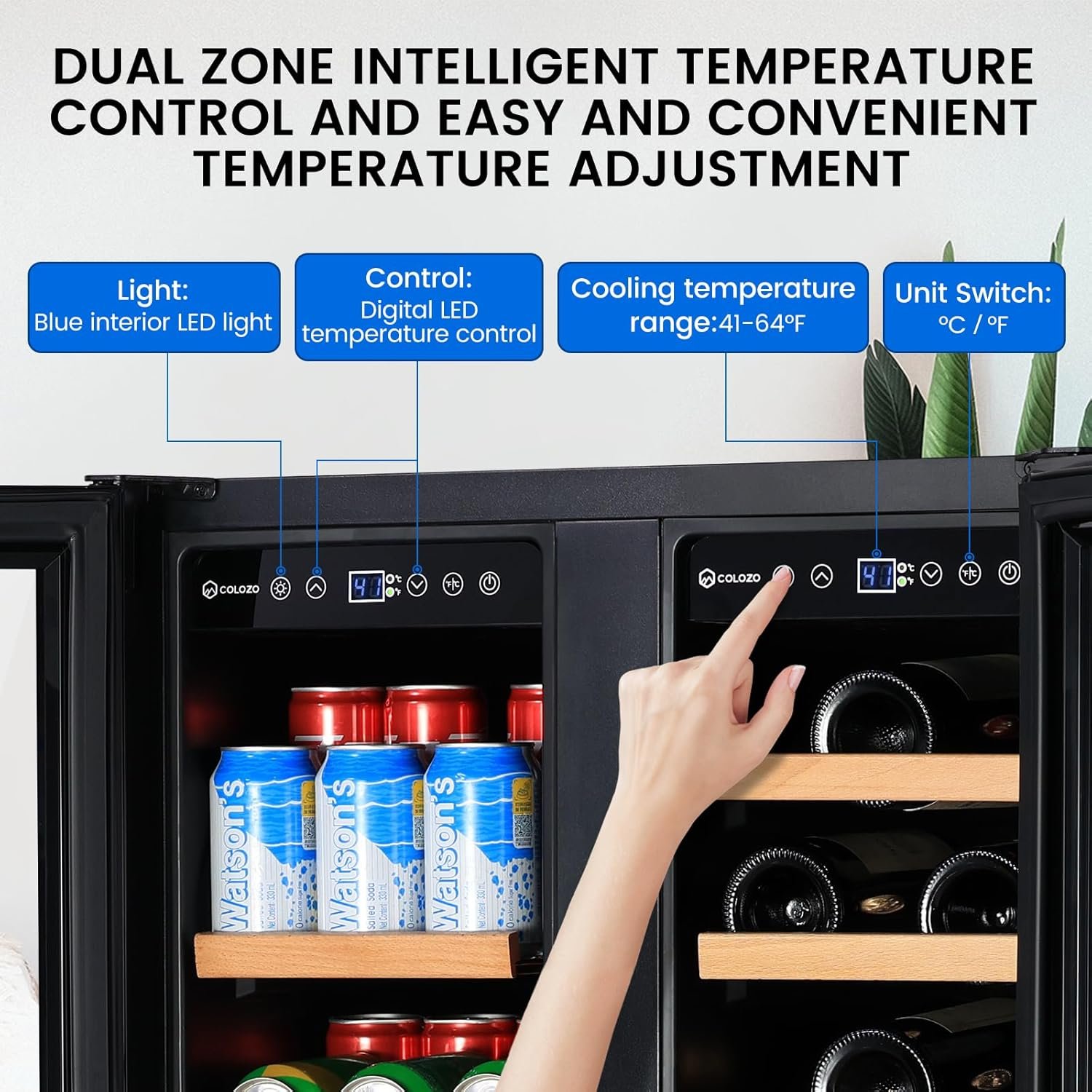 24 Inch Wine and Beverage Refrigerator Under Counter, Dual Zone Black Beverage Fridge with Glass Door&Lock,20 Bottles & 88 Cans Wine and Beverage Cooler, Freestanding Mini Fridge for Bedroom Home - Image 2