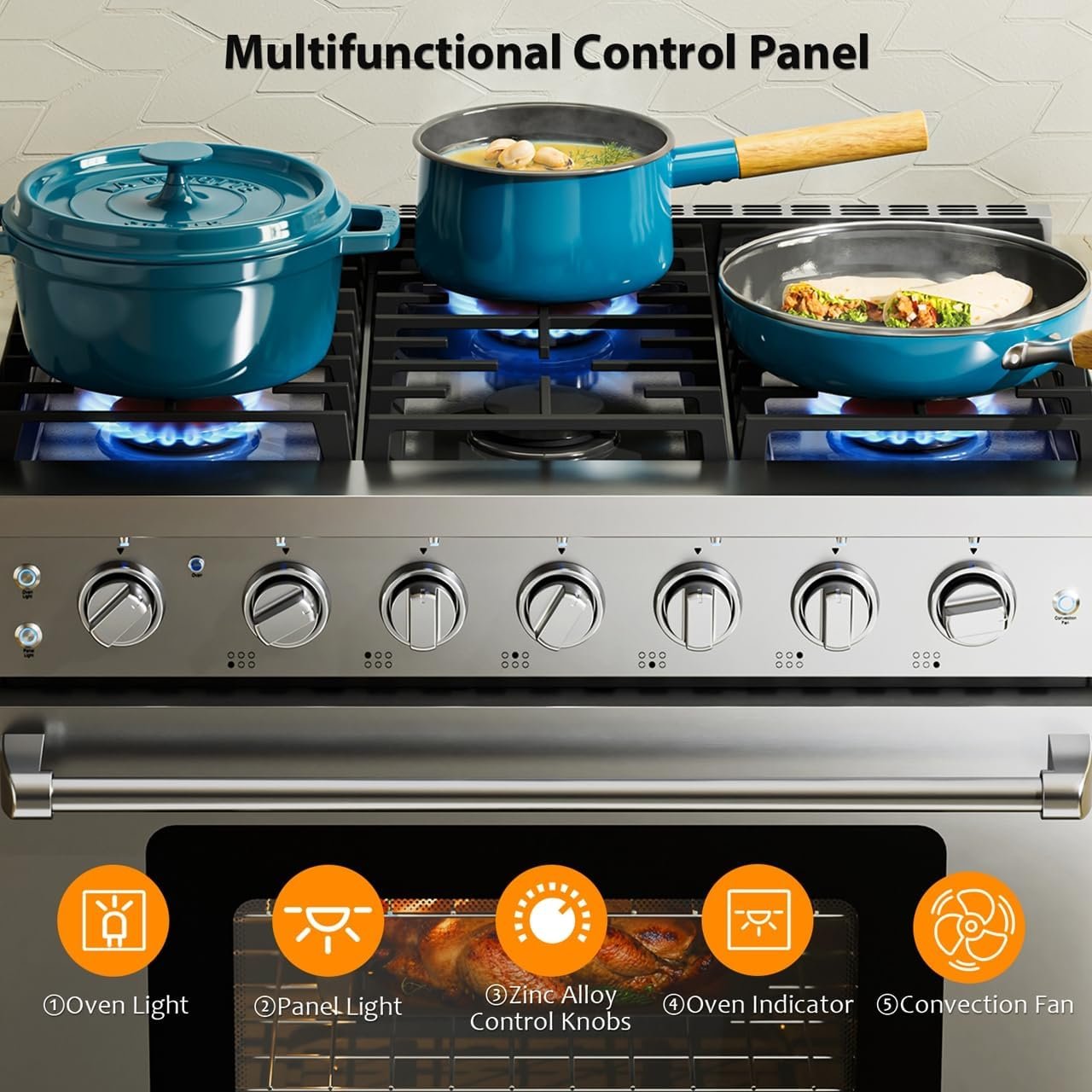 Empava 36" Slide-In Freestanding Gas Range with 6 Sealed Burners, Cast Iron Grates and 6.0 cu. ft. Convection Oven with Mechanical Knobs Control in Stainless Steel - Image 6