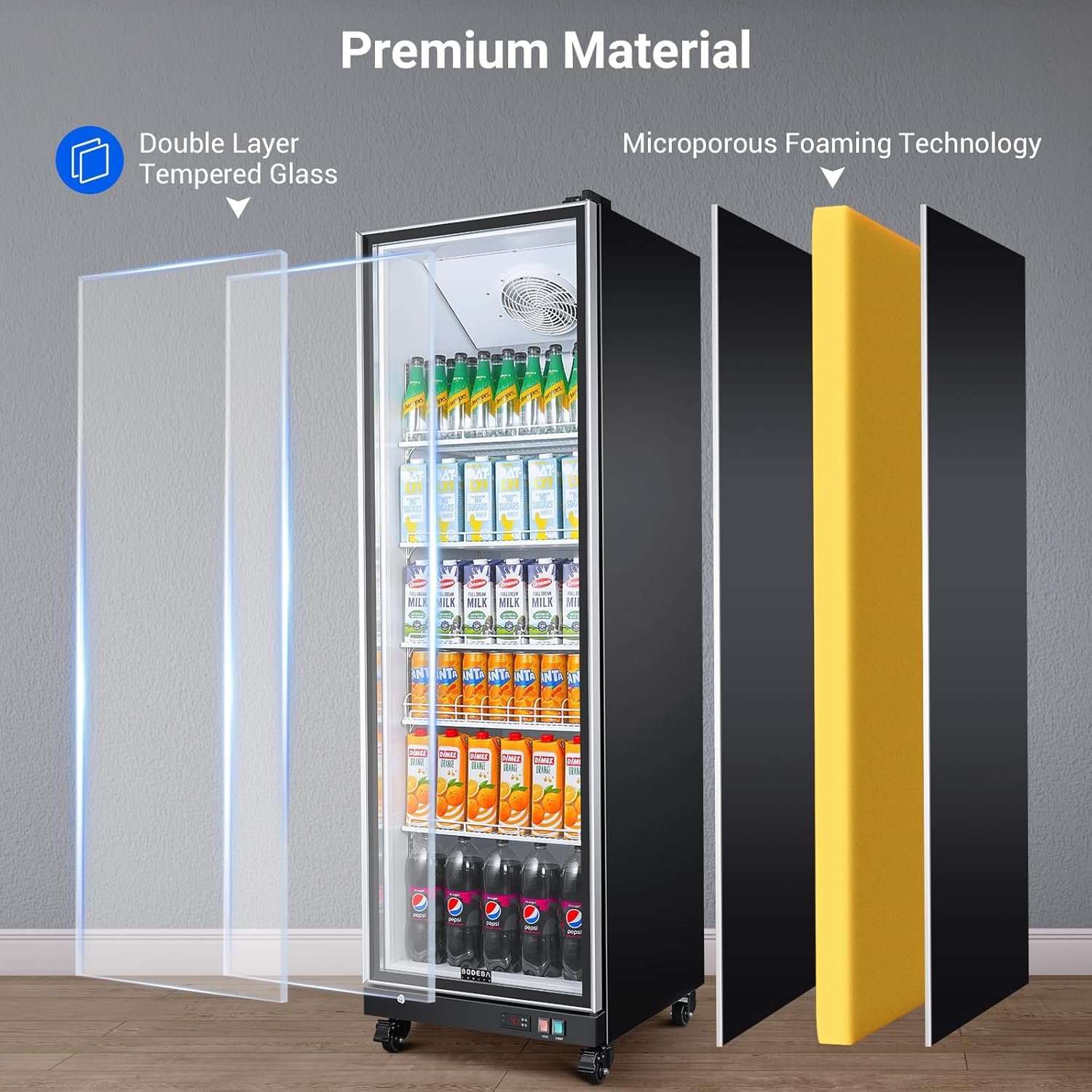 BODEGACOOLER Commercial Merchandiser Refrigerator,18.1Cu.Ft Commercial Display Refrigerator Glass Door,Upright Large Beverage Display Bar Cooler with Soft LED Light,Adjustable Shelves,Aluminum Door - Image 7