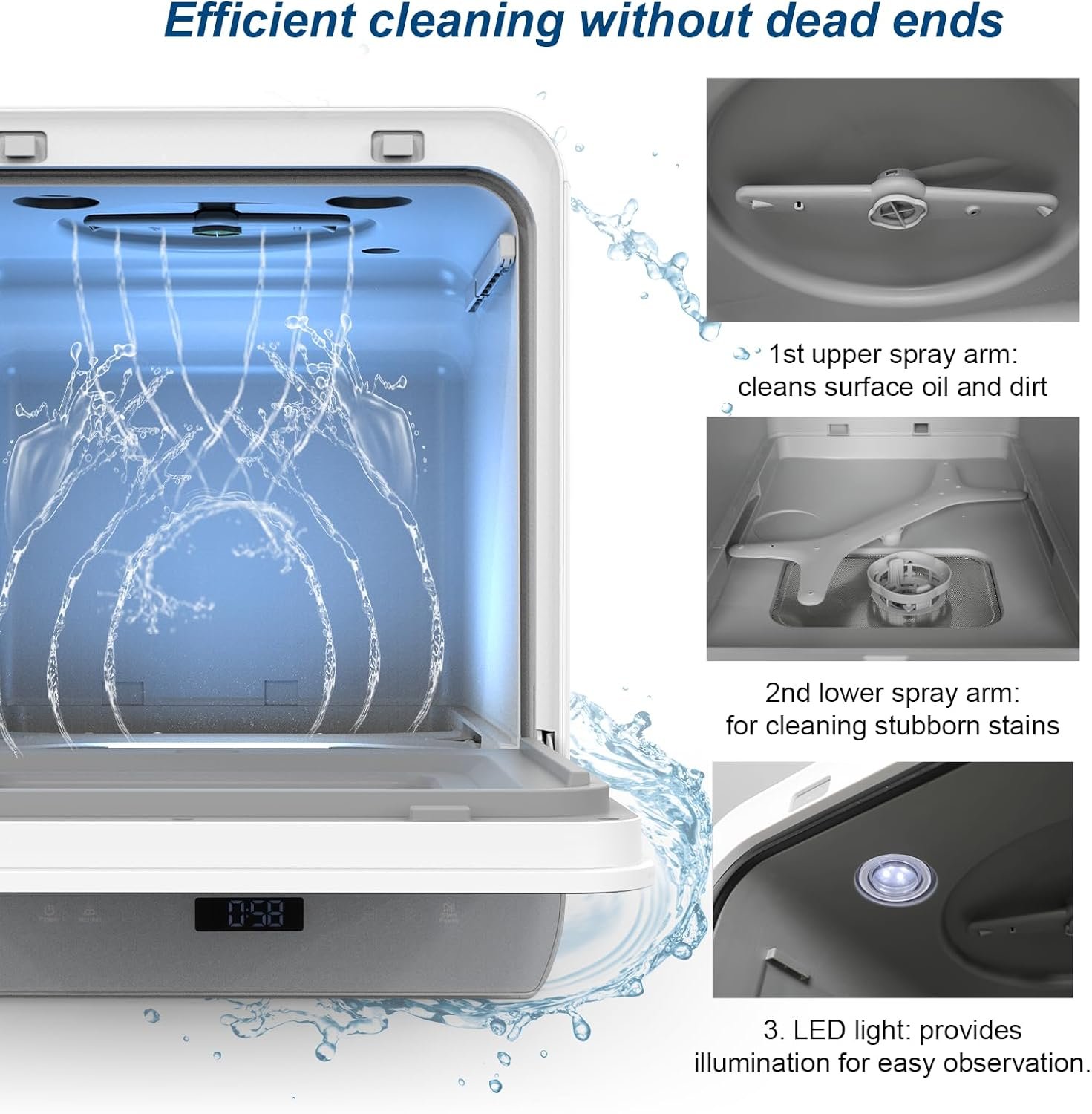 Countertop Dishwasher, Portable Dishwasher Countertop with 4.8L Built-in Water Tank & Inlet Hose, 7 Programs, Dual Water Supply Modes with LED Display and Air-Dry Function for Small Apartments - Image 3