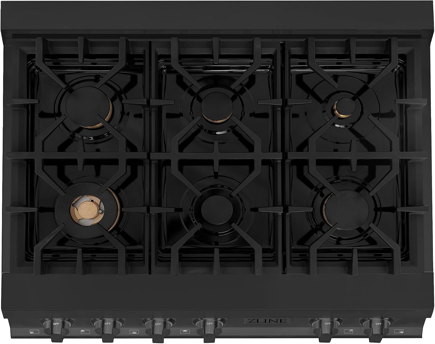 ZLINE 36 in. Legacy Gas Rangetop with 6 Brass Burners and Porcelain Cooktop in Black Stainless Steel (RTB-BR-36) - Image 3
