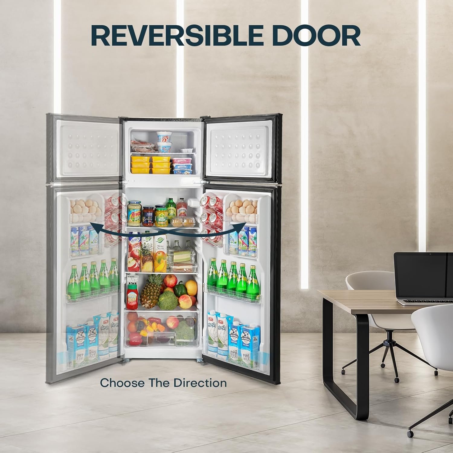 Upstreman 7.7 Cu.Ft. Refrigerator with Freezer, Double Door Refrigerator, Adjustable Thermostat, Large Capacity, Reversible Door Swing, Refrigerator for Apartment, Office, Dorm, Black(BD75) - Image 5