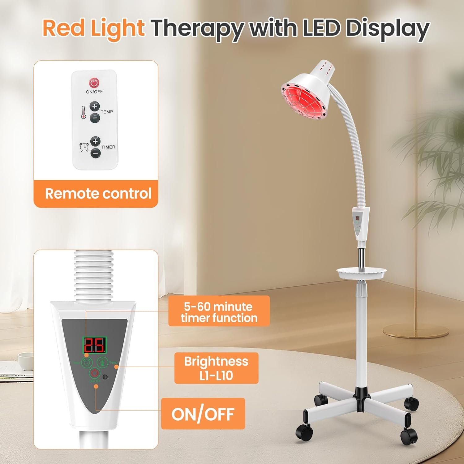 Infrared Light Therapy,275W Infrared Heat Lamp, Red Light Therapy Heat Lamp for Relieve Joint Pain and Muscle Aches Body, Standing Red Light Heat Lamp, Light Therapy Device at Home - Image 6