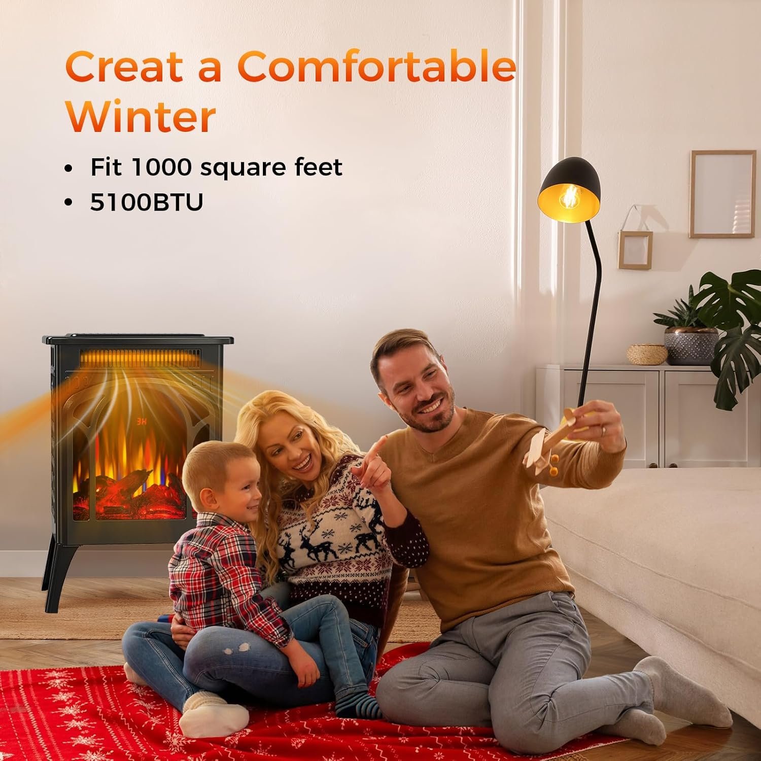 COWSAR Electric Fireplaces, 1500W Infrared Electric Stove Heater, Efficient Heating, 3D Realistic Flame, Remote Control, 8H Timer, Freestanding Stove for Living Room Bedroom Indoor Use, 5100 BTU - Image 5