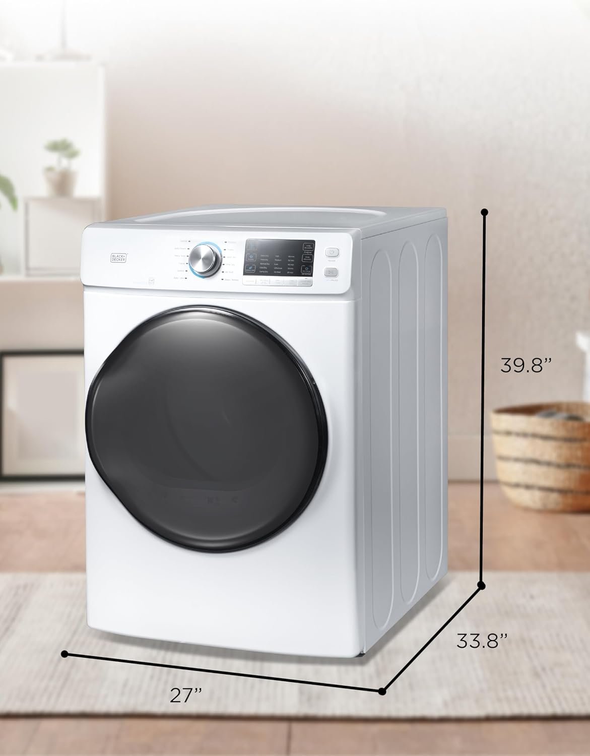 BLACK+DECKER 8.0 Cu. Ft. Electric Front Load Dryer, Clothes Dryer with LED Digital Display, 12 Cycle Selections, ENERGY STAR, 240V Dryer Machine Requires Professional Installation, BFLD80ME, White - Image 7