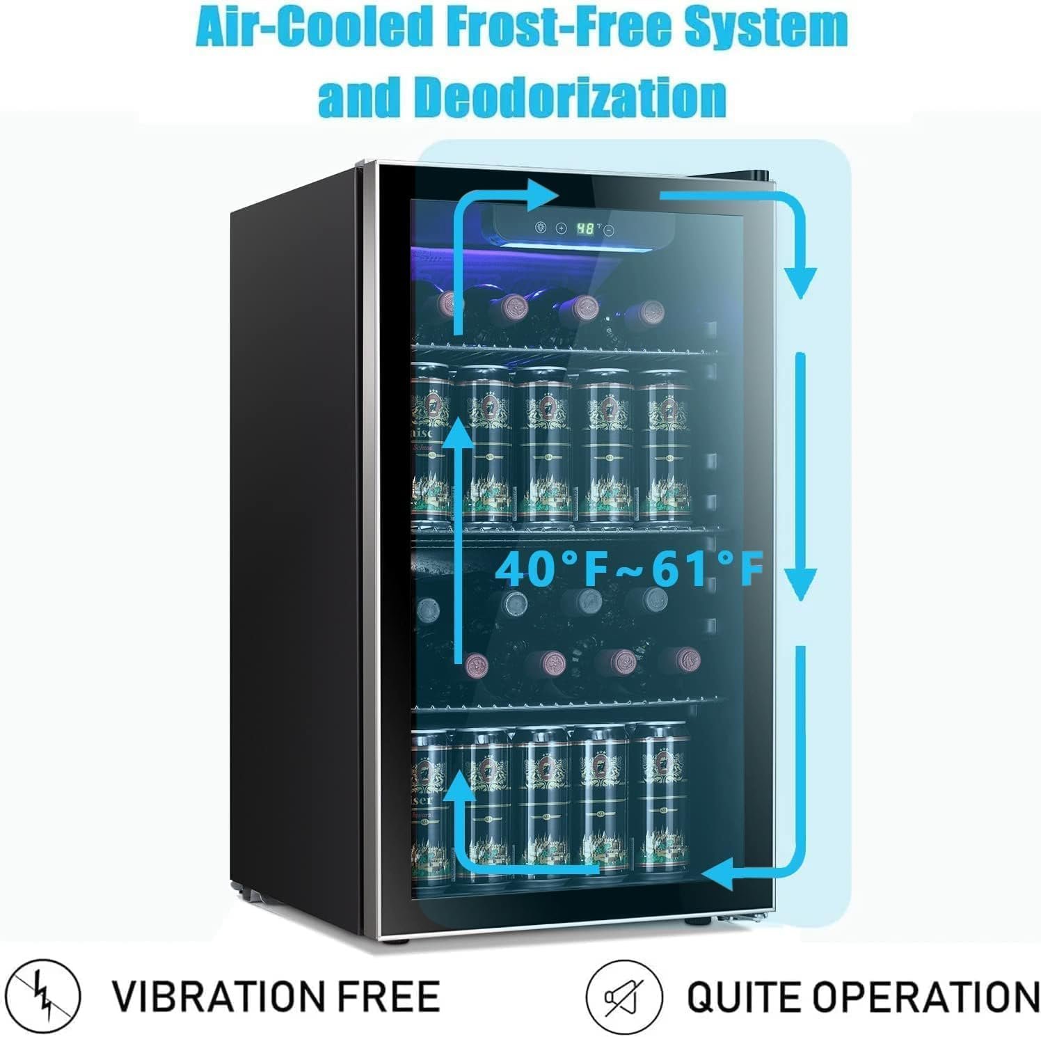 Antarctic Star 26 Bottle 130 Can Wine Cooler/Cabinet Beverage Refrigerator Mini Wine Cellar Beer Soda Clear Glass Door Bar Fridge Quiet Compressor Adjust Temp Freestanding Indoor Use 3.2cu.ft Black - Image 5