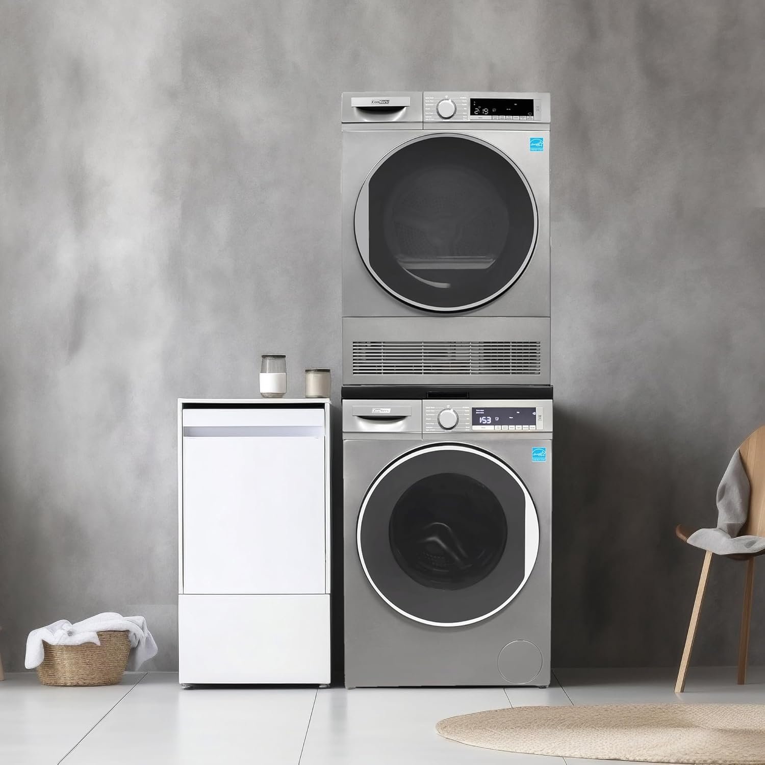 2.2 cf 120 V Washer & 4 Cf 220V Condensing Dryer Made in Europe (Titanium + Stacking kit) - Image 5