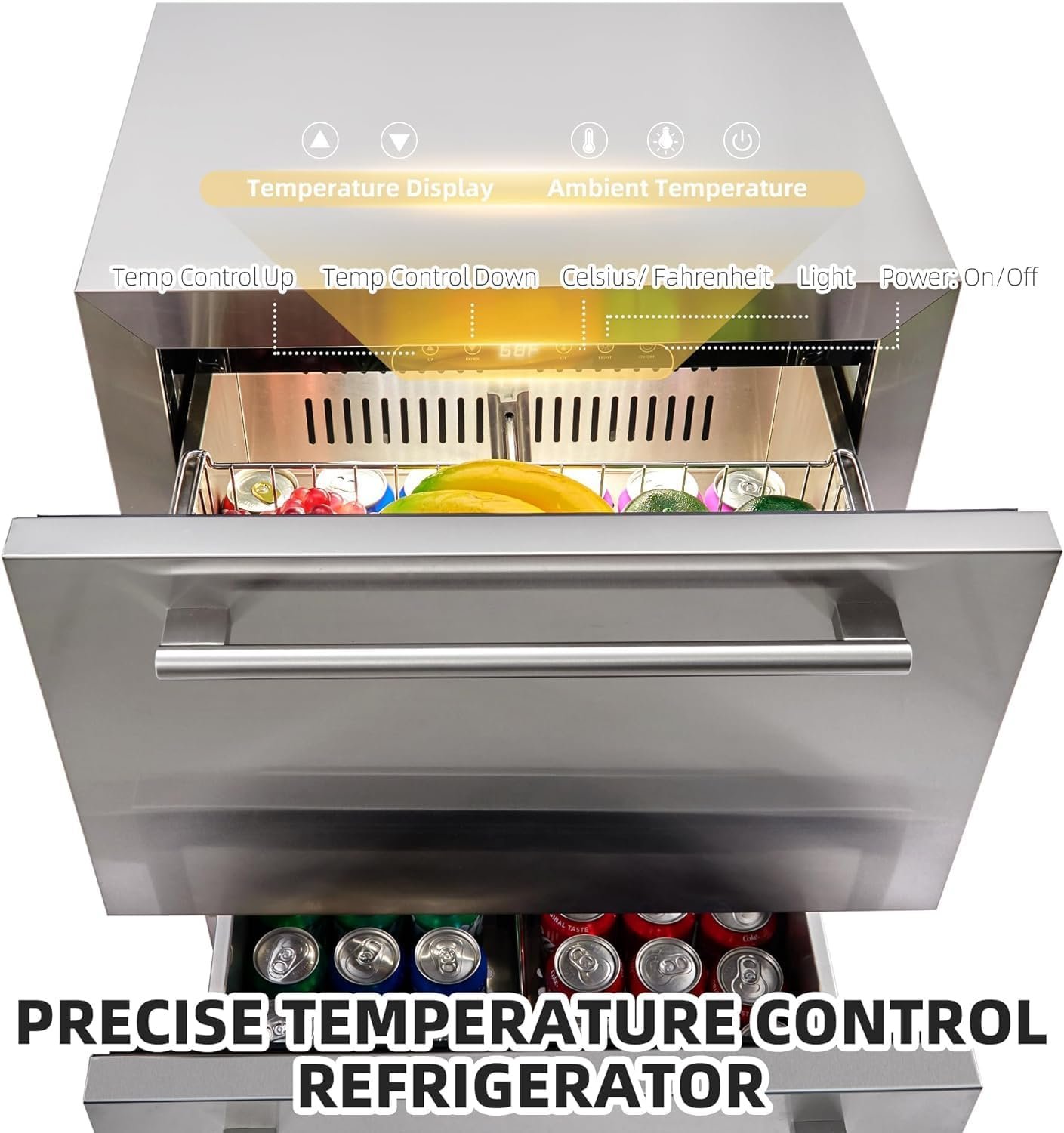 PioneerWorks 24-Inch Stainless Steel Beverage Refrigerator - Double Drawer Fridge for Soda and Beer, Freestanding & Built-in Design for Home and Outdoor Commercial Use, Waterproof and fingerprint resi - Image 2