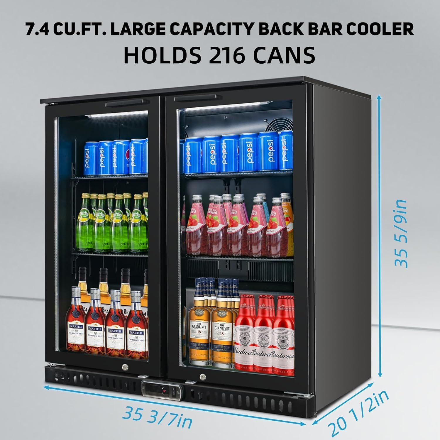 Back Bar Cooler with 2 Glass Doors, Under Counter Beverage Refrigerator, 7.4 cu.ft Mini Fridge Cooler with LED Lighting for Soda Drinks, Beer, Wine - Image 4