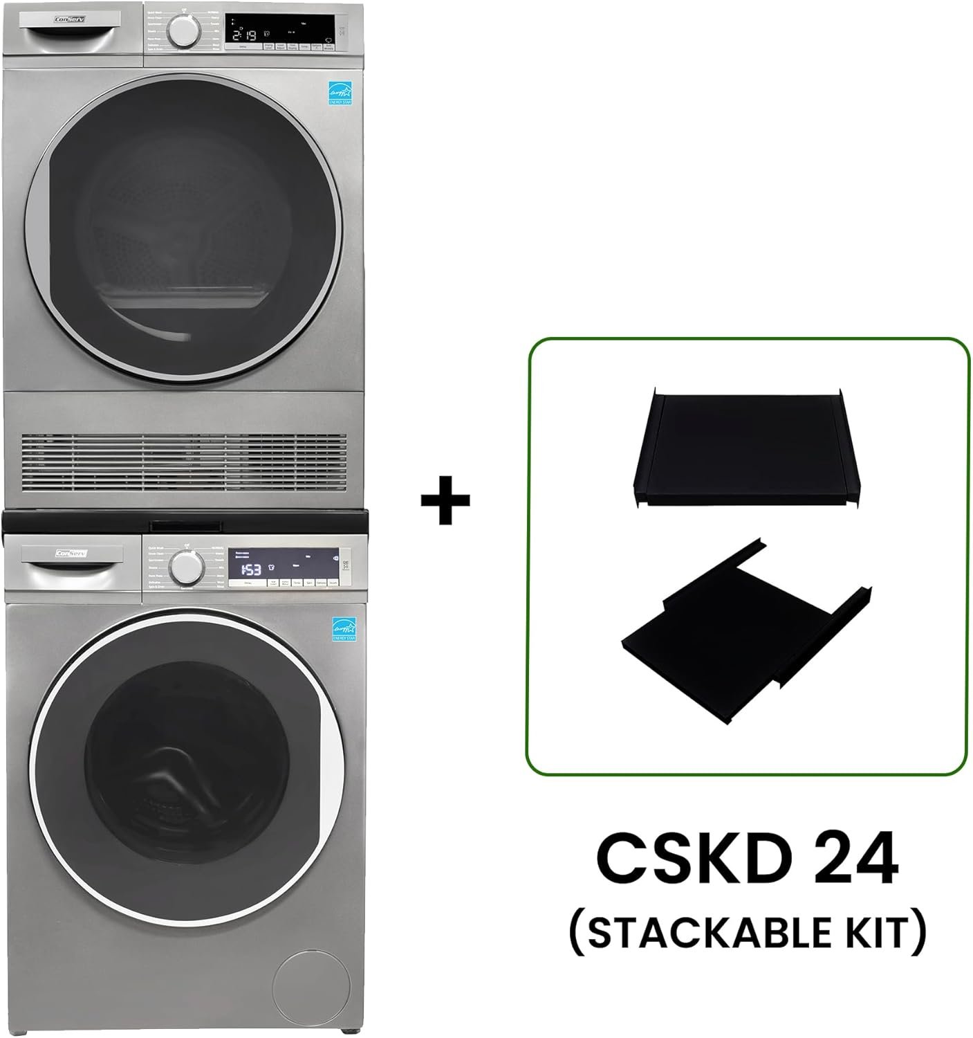 2.2 cf 120 V Washer & 4 Cf 220V Condensing Dryer Made in Europe (Titanium + Stacking kit) - Image 6