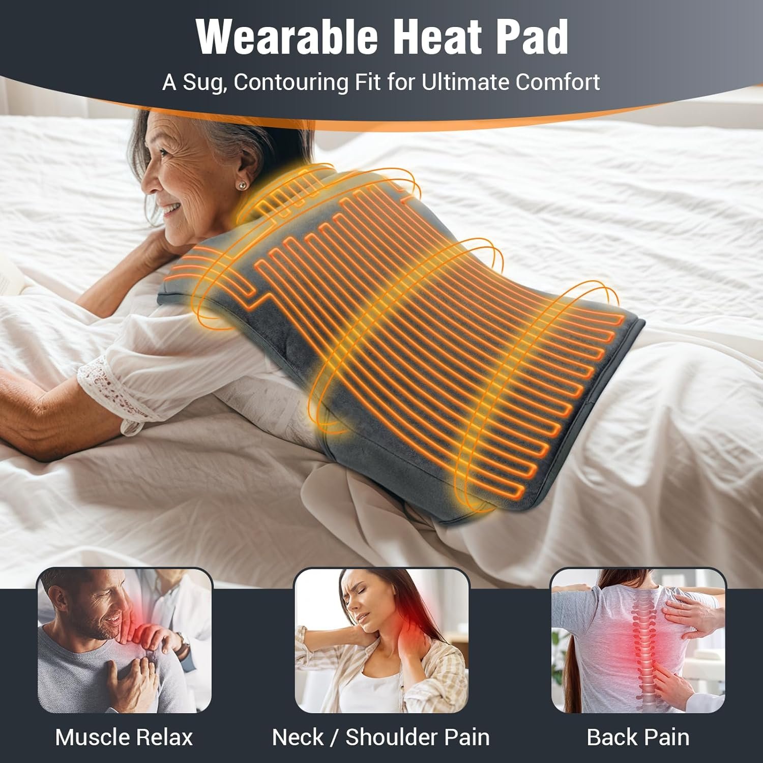 Comfytemp Far Infrared Heating Pad for Neck Shoulders Upper Back Deep Pain Relief, 2.5lb Weighted Heat Pad with Adjustable Band for Better Fit, FSA HSA Eligible 20"×22" Short Heated Vest with Auto-off - Image 5