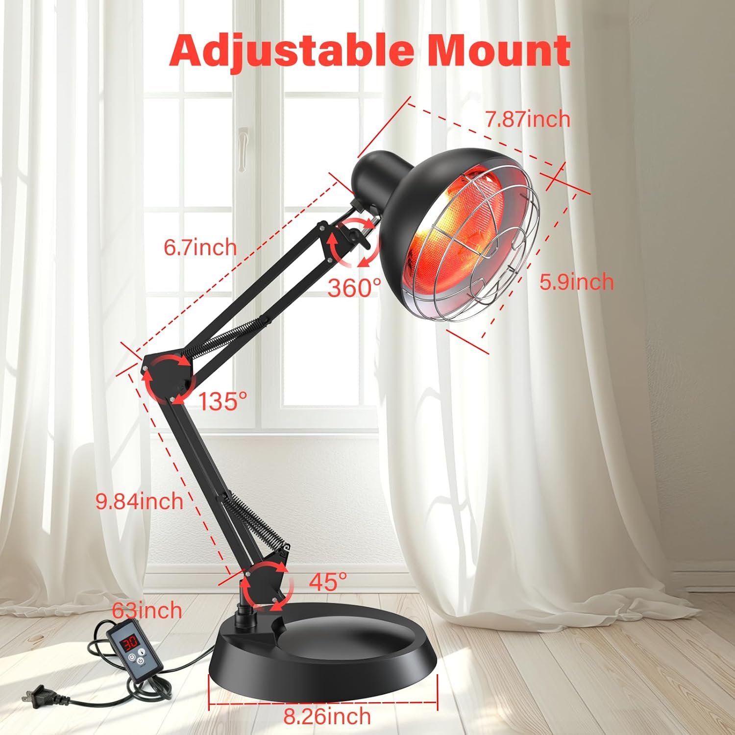 Infrared Light Heat Lamp, Near Infrared Light Therapy Lamp for Body Muscle Joint Pain Relieve 150W Infrared Lamp Portable Standing Light Therapy Device - Image 6