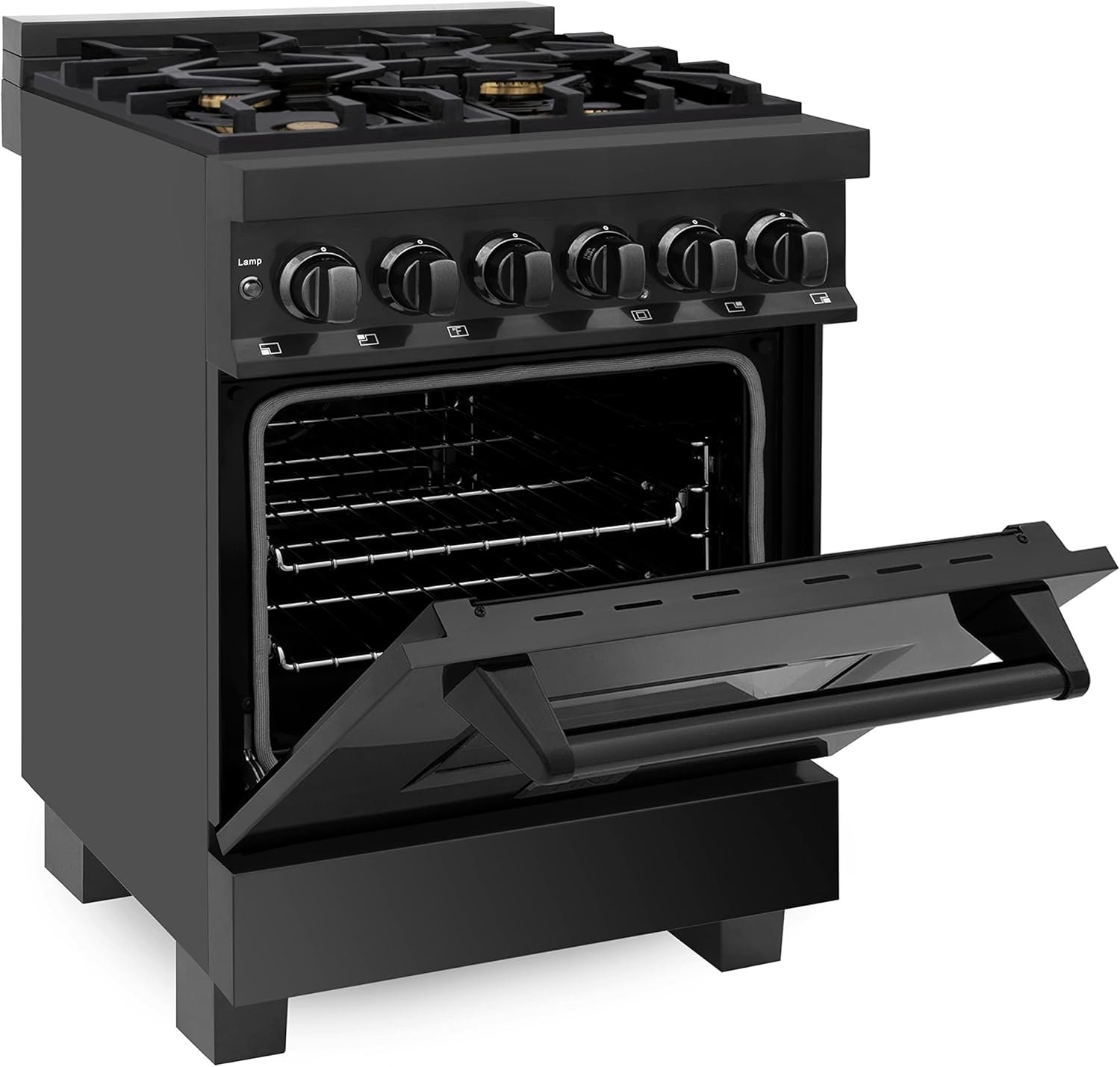 ZLINE 24" 2.8 cu. ft. Dual Fuel Range with Gas Stove and Electric Oven in Black Stainless Steel with Brass Burners (RAB-BR-24) - Image 2