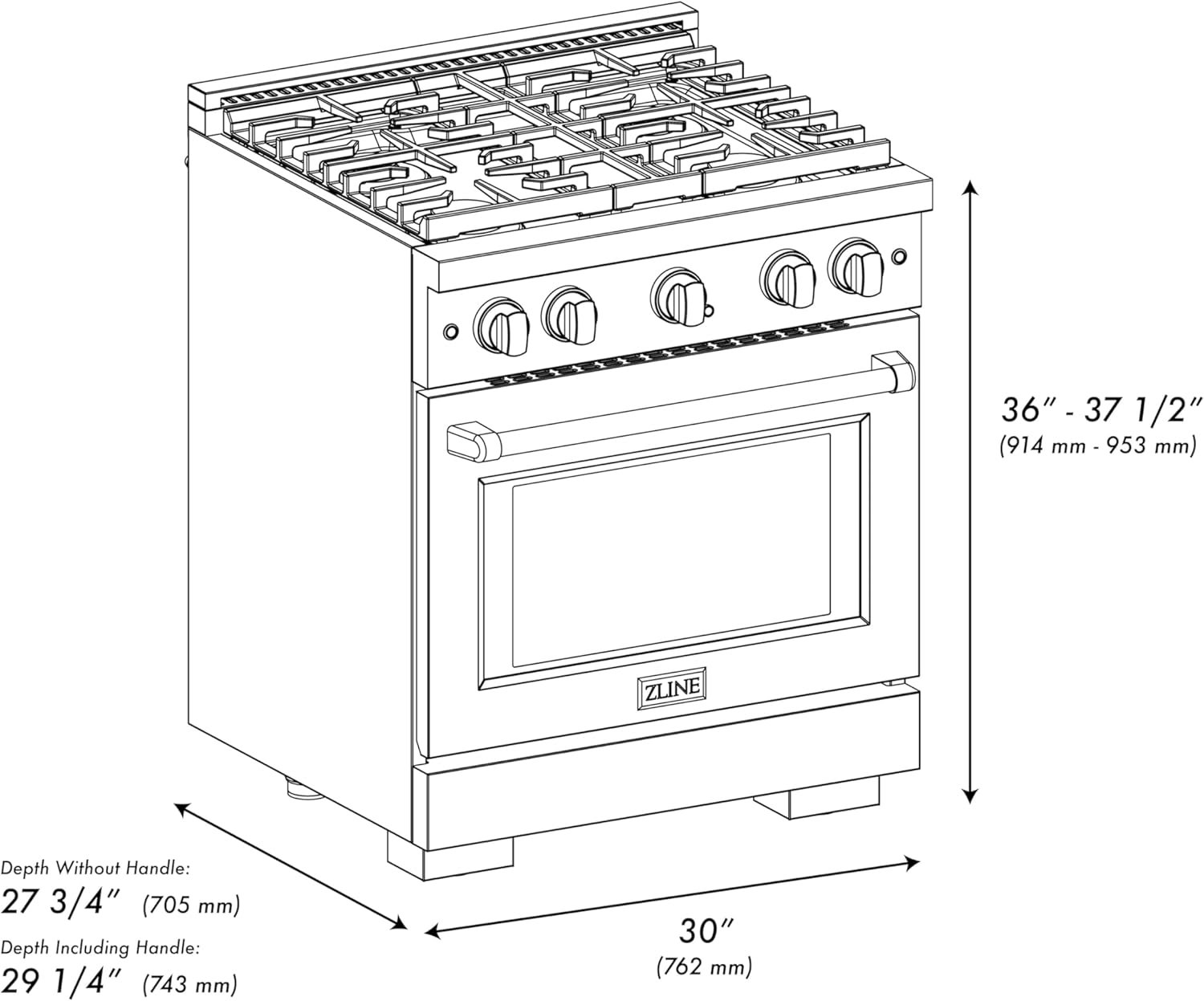 ZLINE 30 in. 4.2 cu. ft. Paramount Gas Range with 4 Burner Cooktop and Convection Gas Oven in Black Stainless Steel (SGRB-30) - Image 8