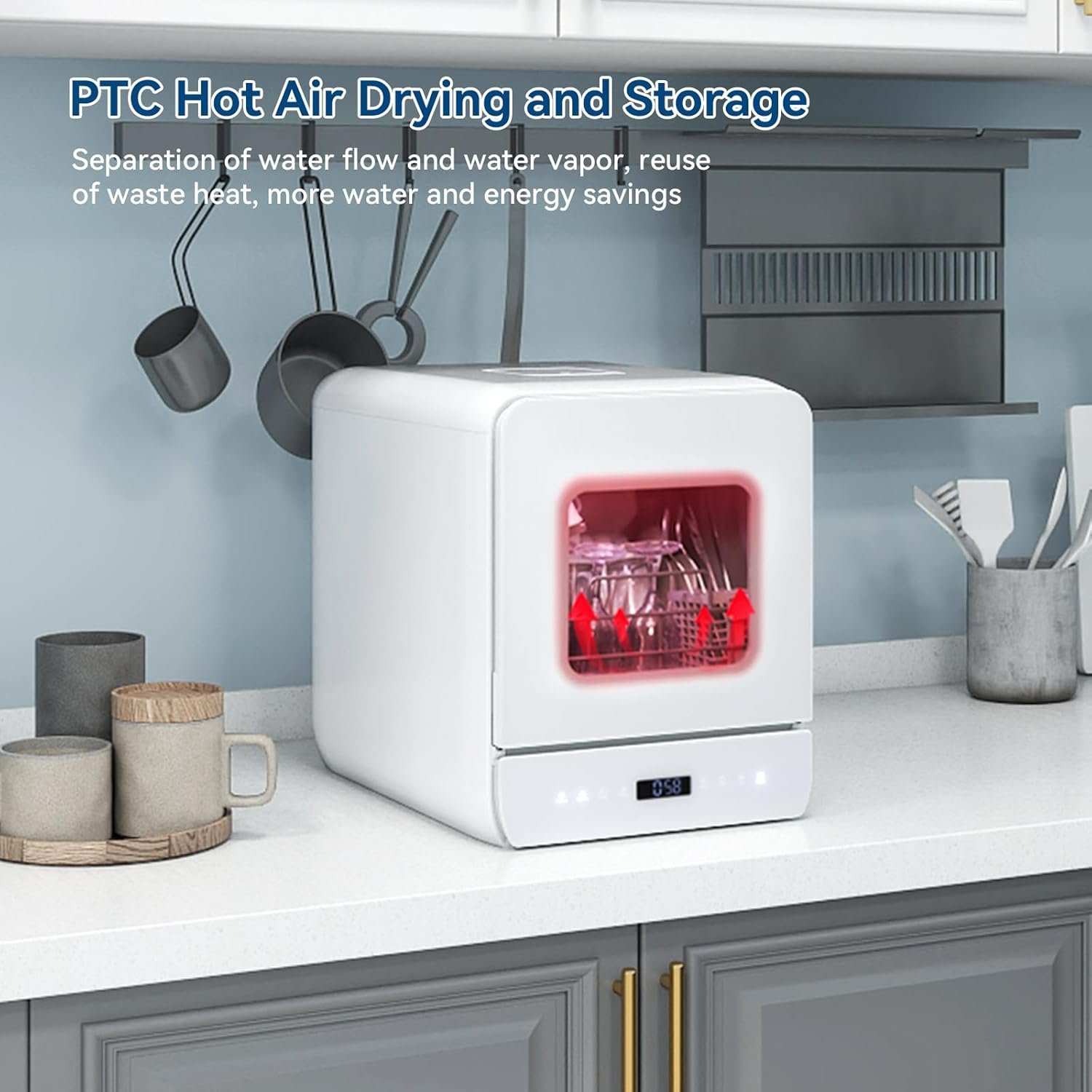 Countertop Dishwasher, Portable Dishwasher Countertop with 4.8L Built-in Water Tank & Inlet Hose, 7 Programs, Dual Water Supply Modes with LED Display and Air-Dry Function for Small Apartments - Image 5