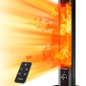 Outdoor Electric Patio Heater, Haimmy 42in Infrared Heater with Remote, 9 Heat Levels, 9H Timers, 1500W Instant Heating, Safety Lock, Tip-Over & Overheat Protection, IPX5 Waterproof Tower Space Heater