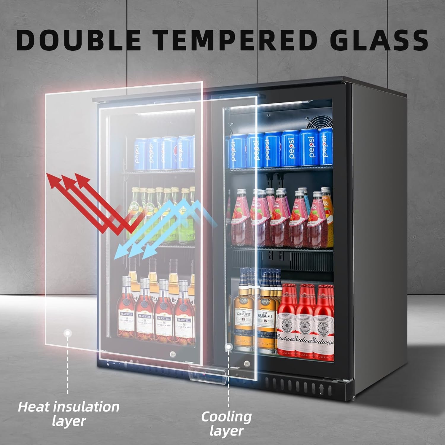 Back Bar Cooler with 2 Glass Doors, Under Counter Beverage Refrigerator, 7.4 cu.ft Mini Fridge Cooler with LED Lighting for Soda Drinks, Beer, Wine - Image 6