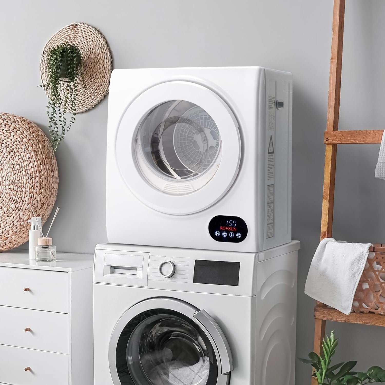 Bonnlo Portable Clothes Dryer, Front Load Electric Dryers Machine, Compact Laundry Dryers with Stainless Steel Tub, for Home, Apartment, Dorm, White (LCD Touch Control) - Image 7