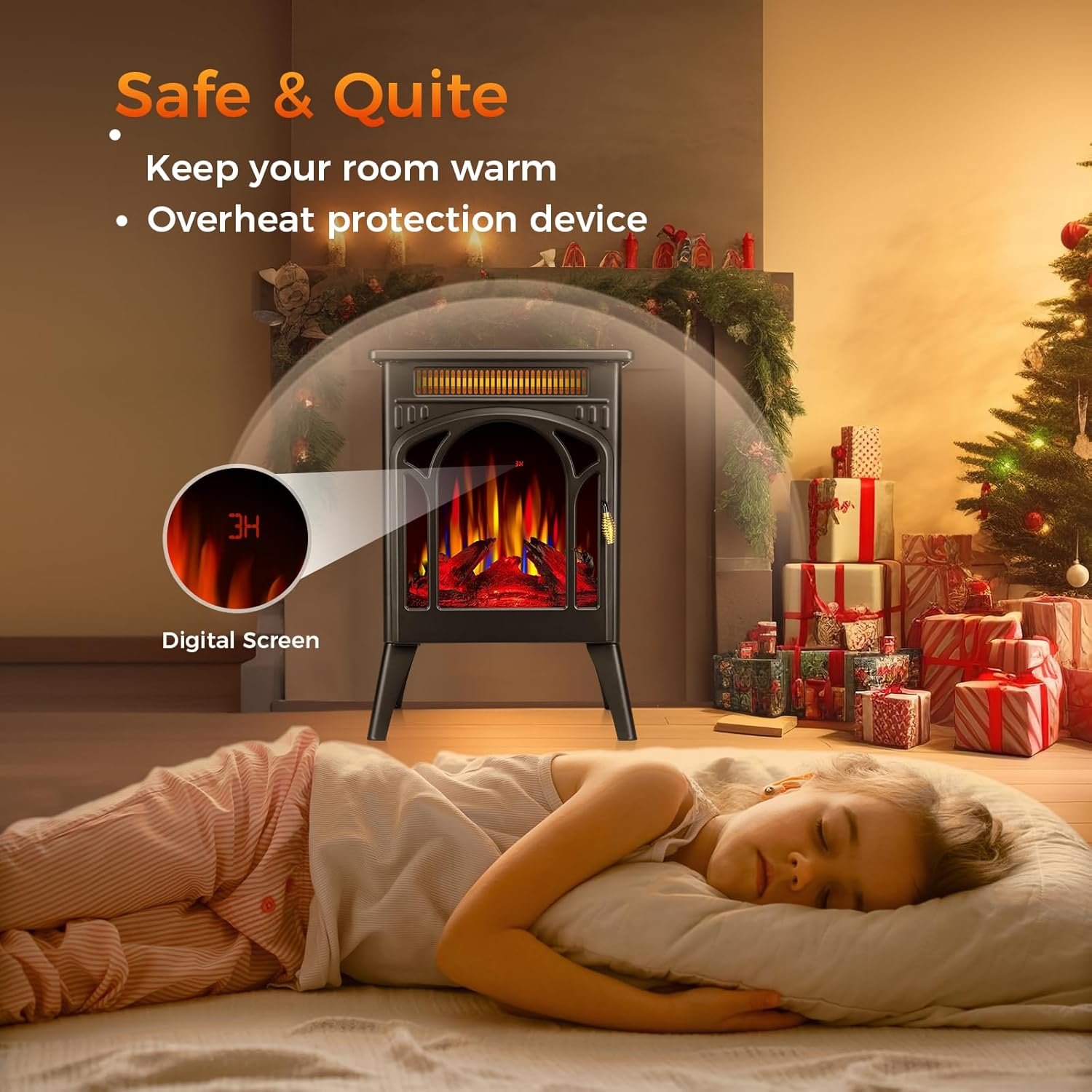COWSAR Electric Fireplaces, 1500W Infrared Electric Stove Heater, Efficient Heating, 3D Realistic Flame, Remote Control, 8H Timer, Freestanding Stove for Living Room Bedroom Indoor Use, 5100 BTU - Image 6