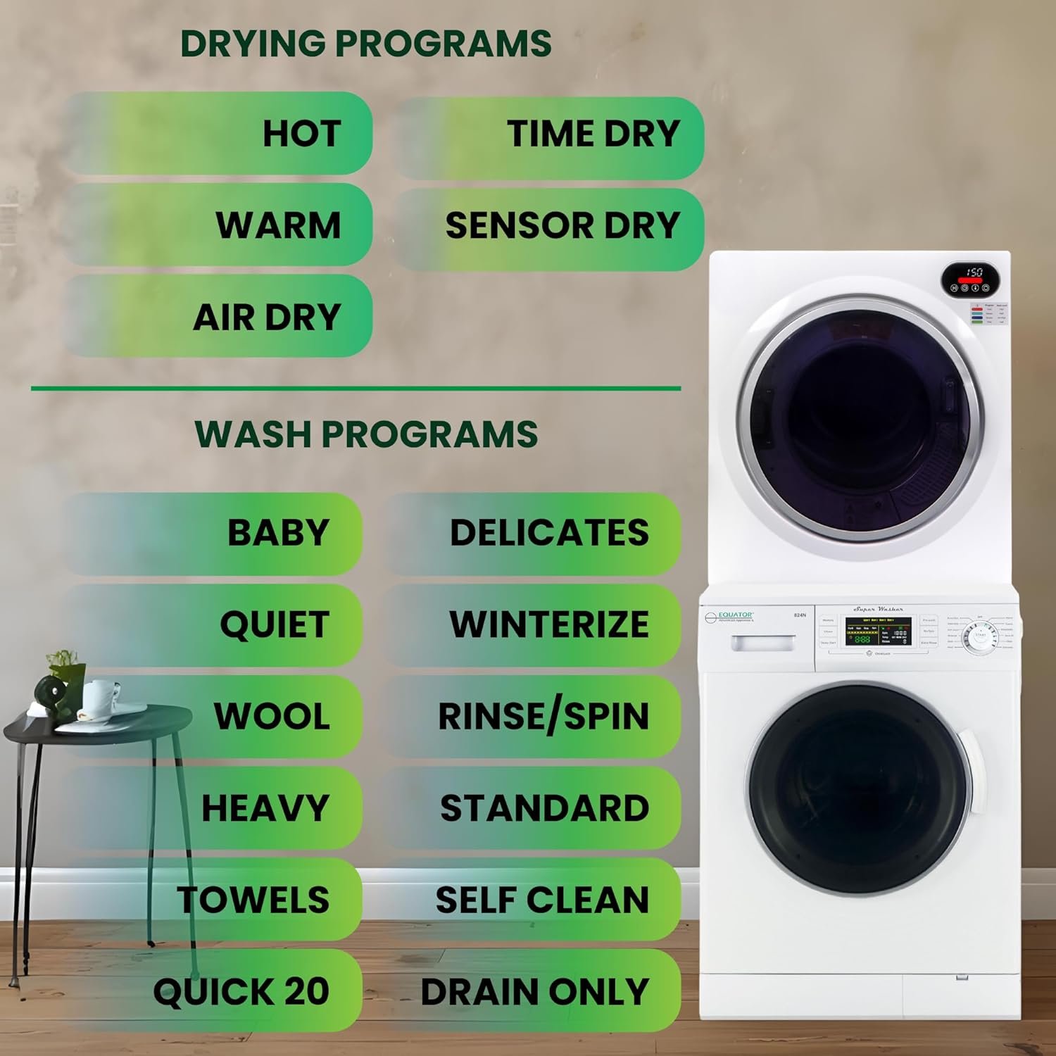 Equator 110V Digital Ultra Compact Set Washer 1.57cf+Vented Sensor Dryer 2.6cf - Image 2