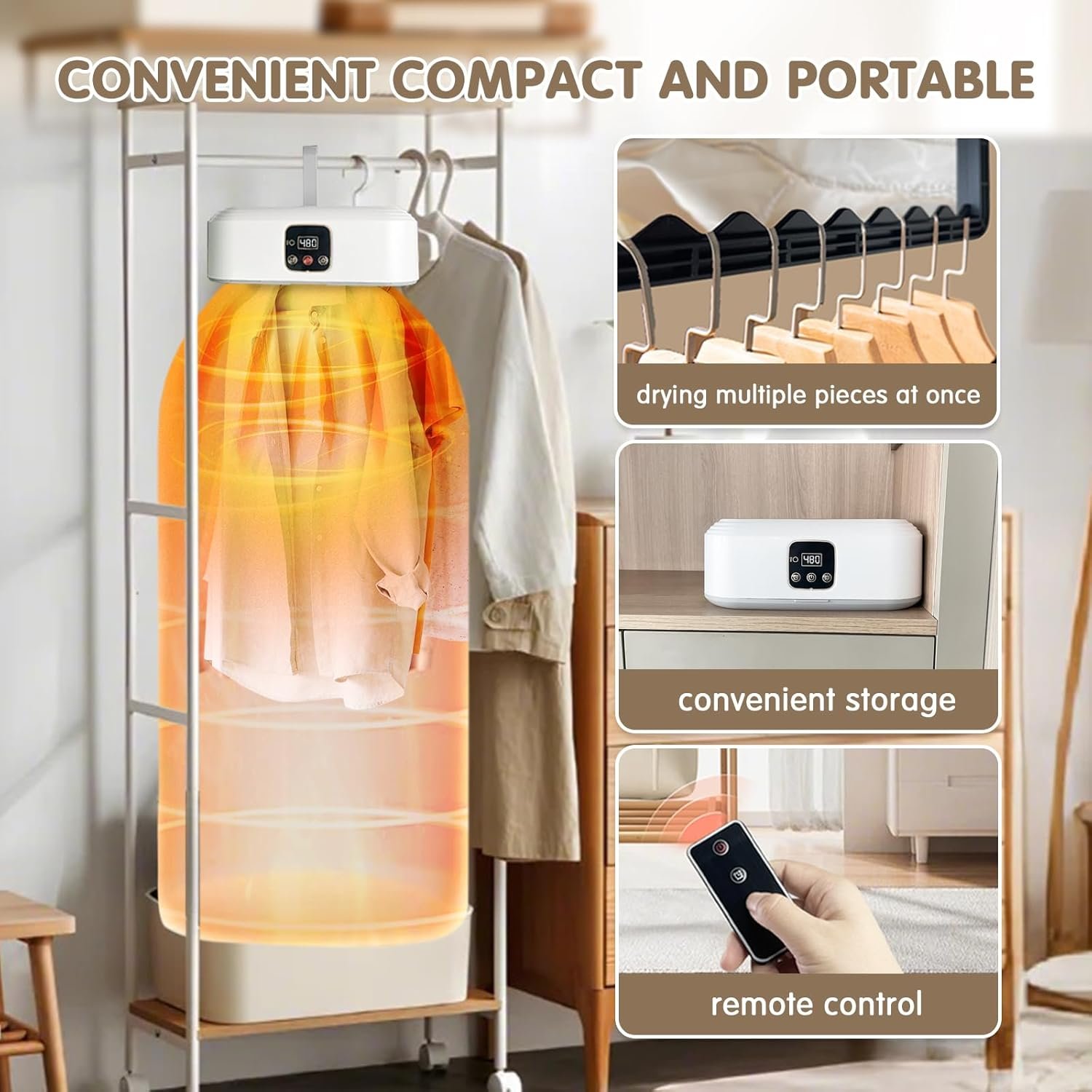 Portable Clothes Dryer - Mini Dryer for Clothes with Remote Control Compact Foldable Electric Dryers for Clothes with Drying Bag - Image 8