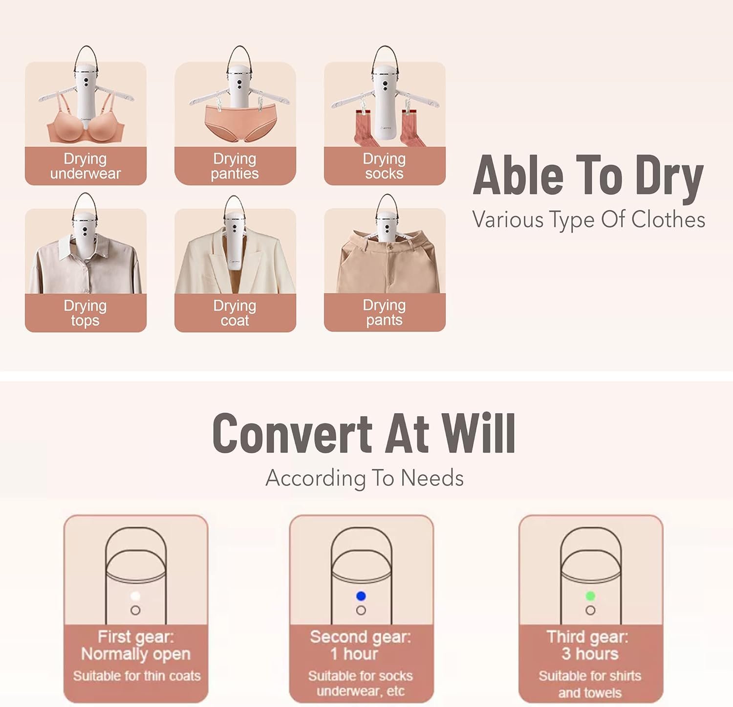 Electric Portable Dryer for Clothes - Mini Clothes Dryer with Shoe Drying Attachment, Foldable Drying Rack, Super-Quiet Motor, Timers Automatically Shutdown - Compact Travel Dryers - Image 2