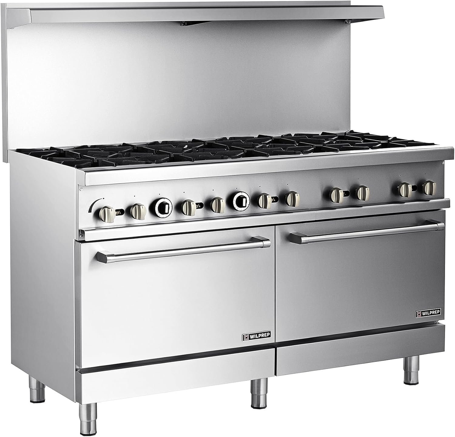 60" Natural Gas Range with Ovens, Dual Oven Gas Range with Total 366,000 BTU Capacity, 10 Burner Commercial Gas Range with Liquid Propane Gas Conversion Kit for Restaurant Kitchen