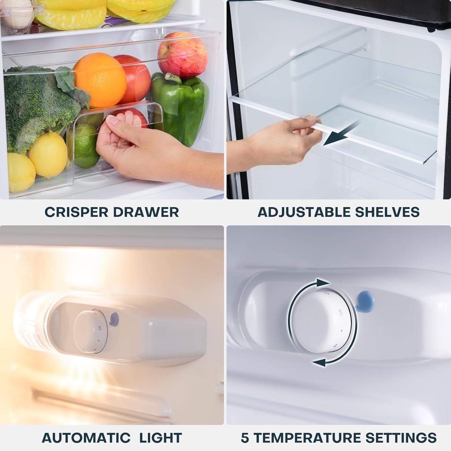 Upstreman 3.2 Cu.Ft Mini Fridge with Freezer, Double Door Mini Fridge, Adjustable Thermostat, Mini Refrigerator for Dorm, Office, Bedroom, Black-BD321 - Image 2