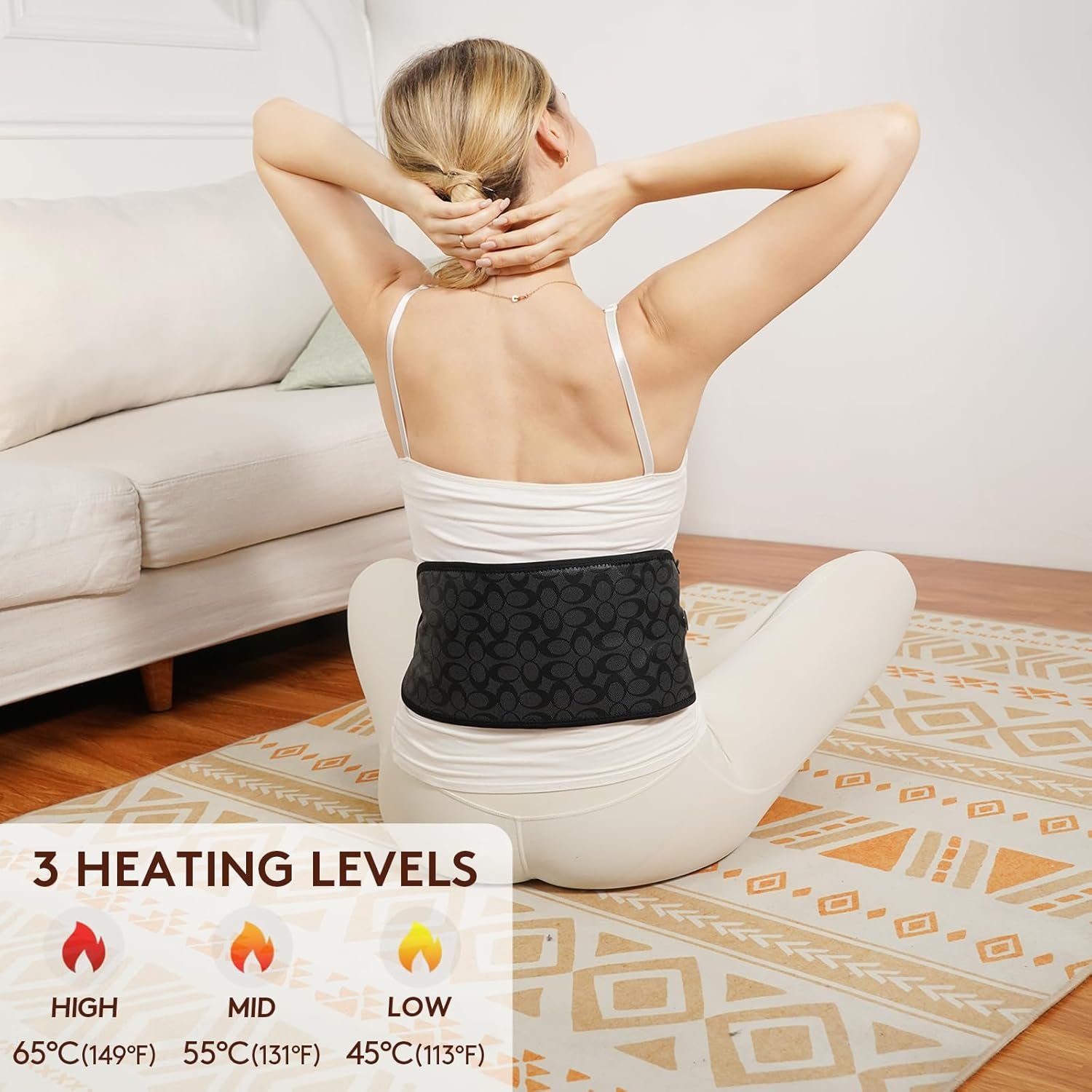 UTK Cordless Far Infrared Heating Pad for Back Pain Relief, Wireless Heating Belt for Waist, Lumbar, Abdomen, Electric 3 Heat Settings Up to 149℉,Lower Back Pain Relief - Image 5