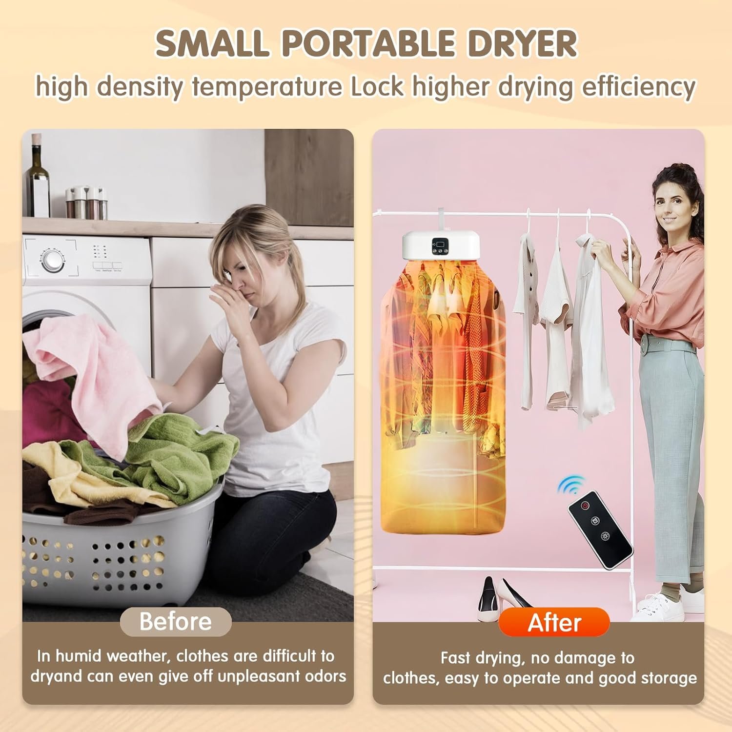 Portable Clothes Dryer - Mini Dryer for Clothes with Remote Control Compact Foldable Electric Dryers for Clothes with Drying Bag - Image 3