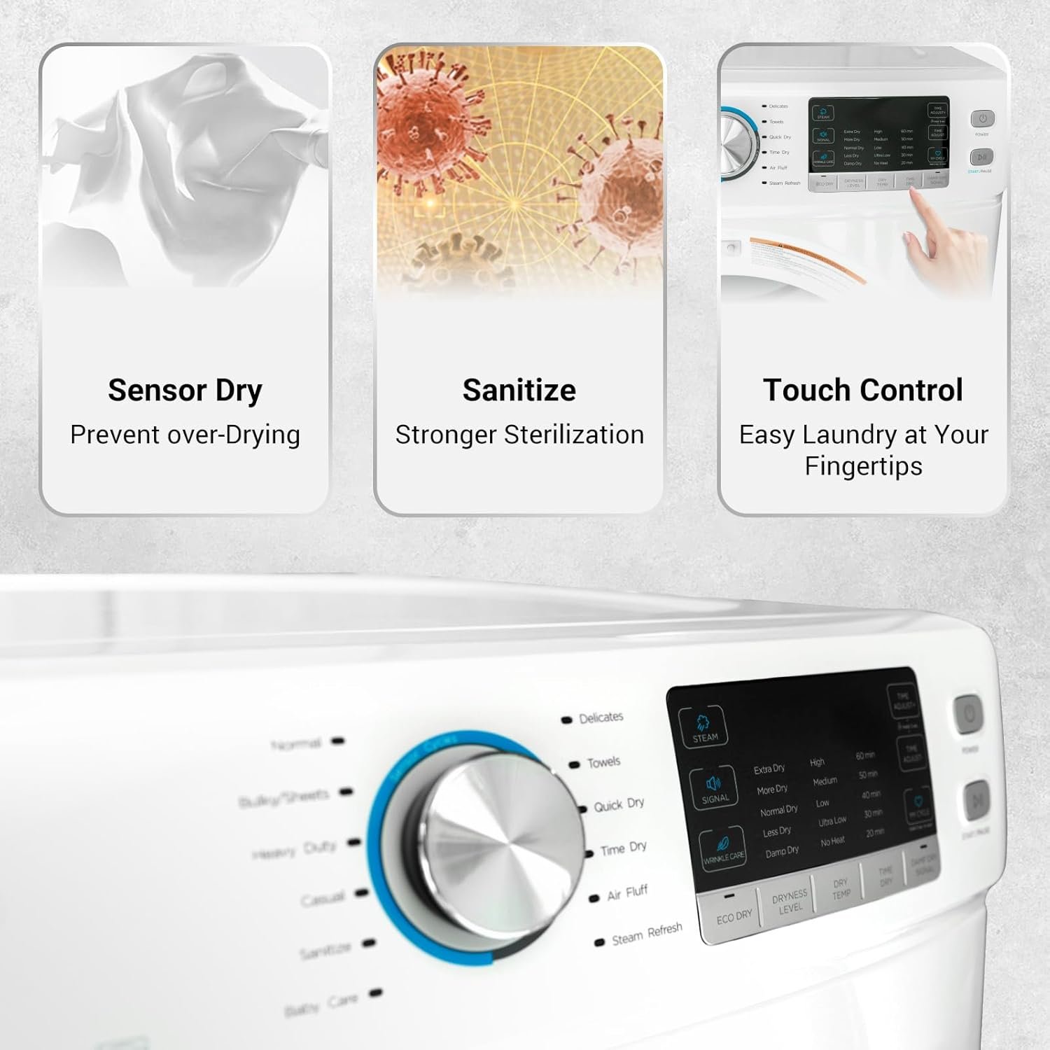 Smad 8.0 Cu.ft Electric Dryer, 27" Full Size Clothes Dryer Machine, 120V 240V Stackable Large Capacity Front Load Dryer For Apartment, Home, RV and Laundry - Image 6