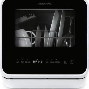 Farberware FDW05ASBWHA Complete Portable Countertop Dishwasher with 5-Liter Built-in Water Tank, 5 Programs, Baby Care, Glass & Fruit Wash, Black/White Original